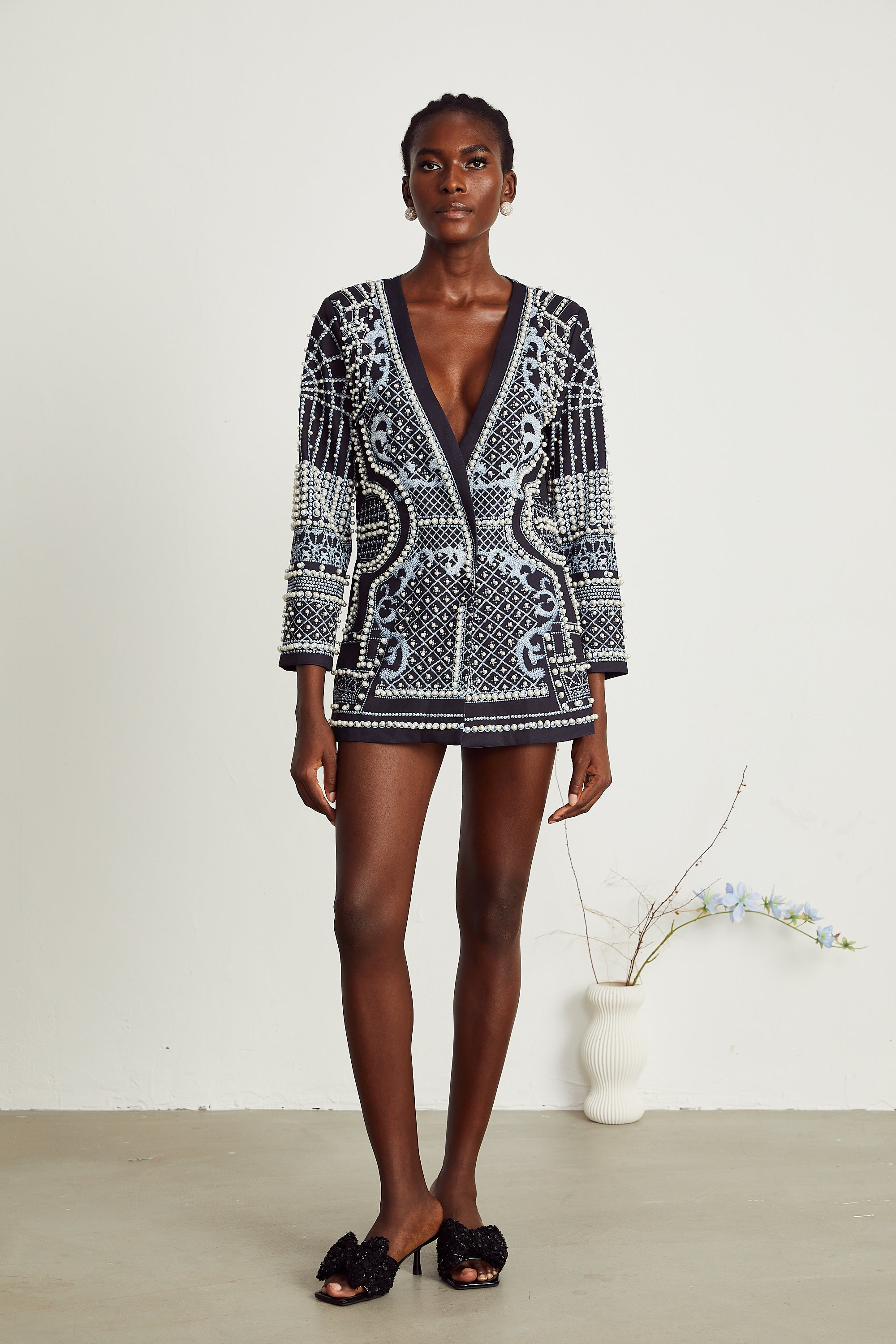 Catherine pattern-print V-neck blazer dress (Final Sale-US Only)