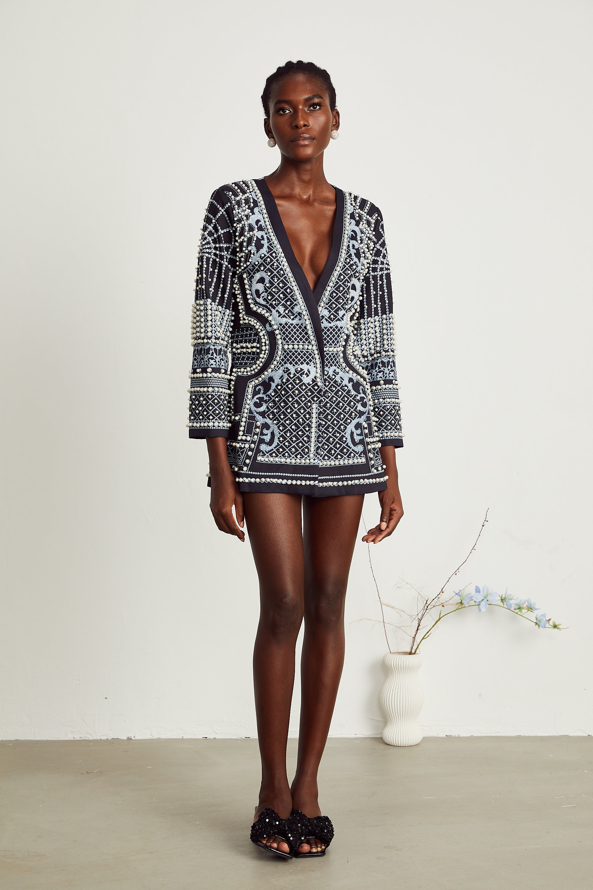Catherine pattern-print V-neck blazer dress (Final Sale-US Only)