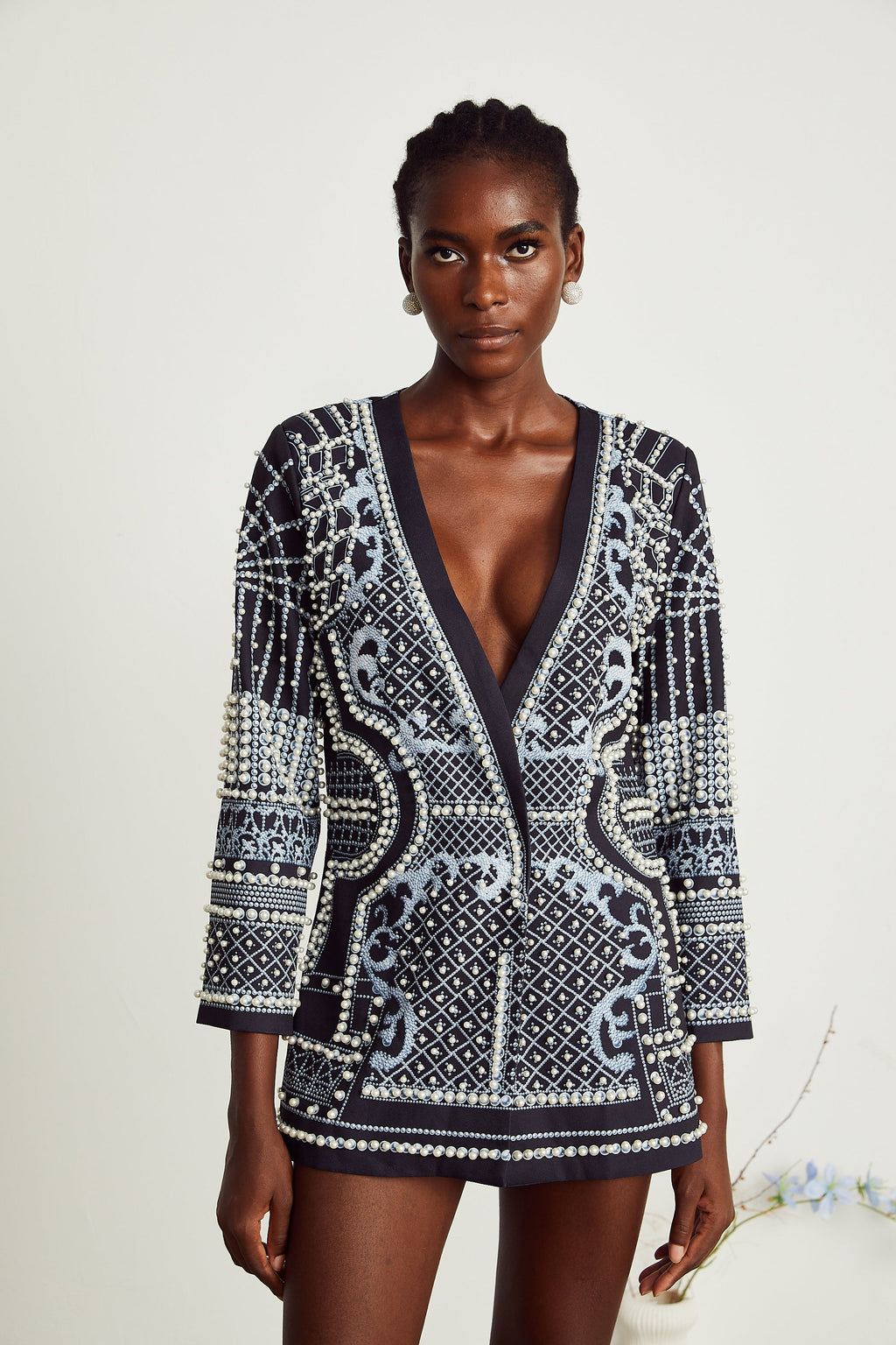 Catherine pattern-print V-neck blazer dress (Final Sale-US Only)