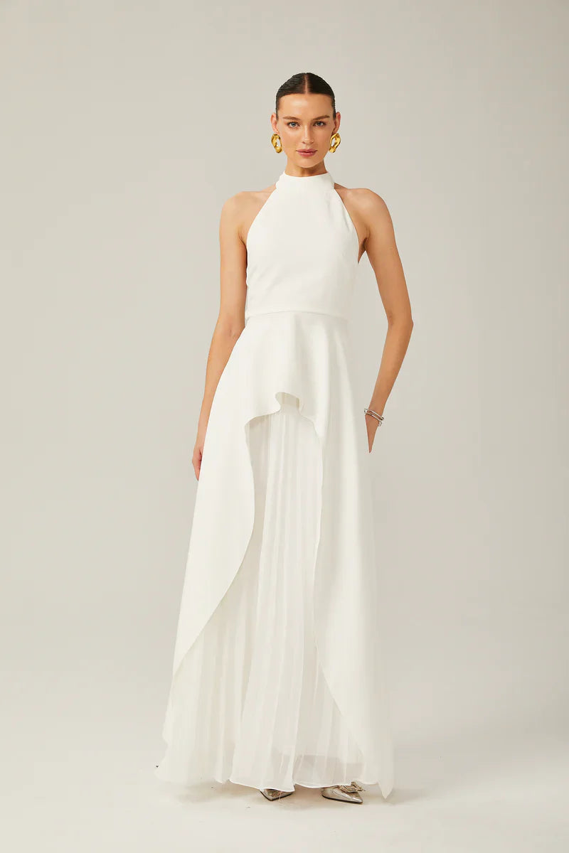 INÉS | Vestido largo de capas con cuello halter - Angela Puerto