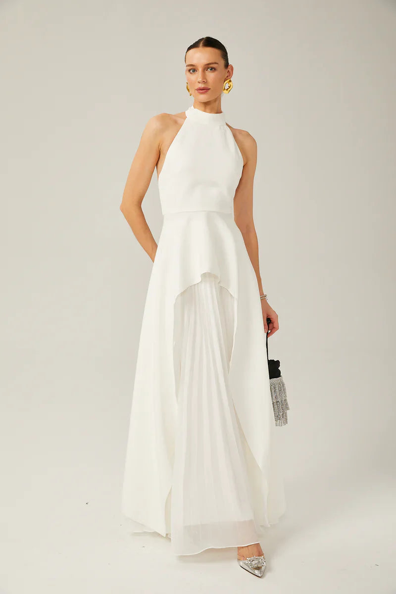 INÉS | Vestido largo de capas con cuello halter - Angela Puerto