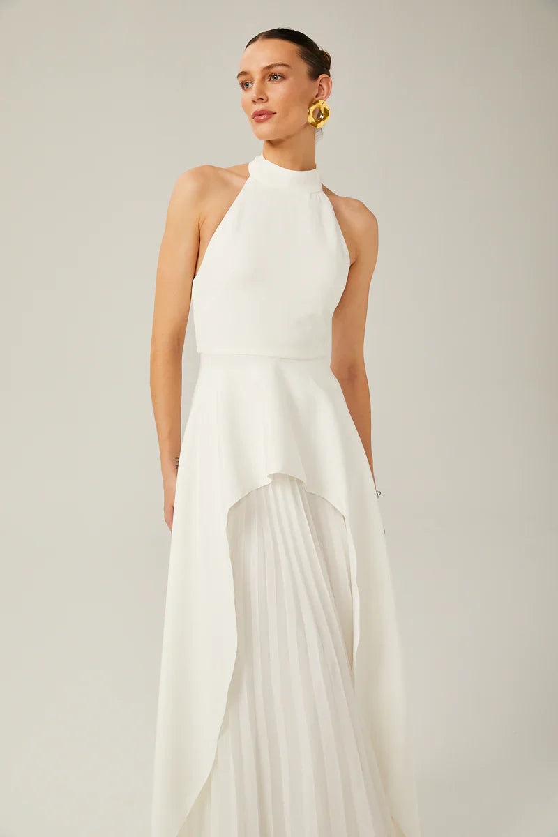 INÉS | Vestido largo de capas con cuello halter - Angela Puerto