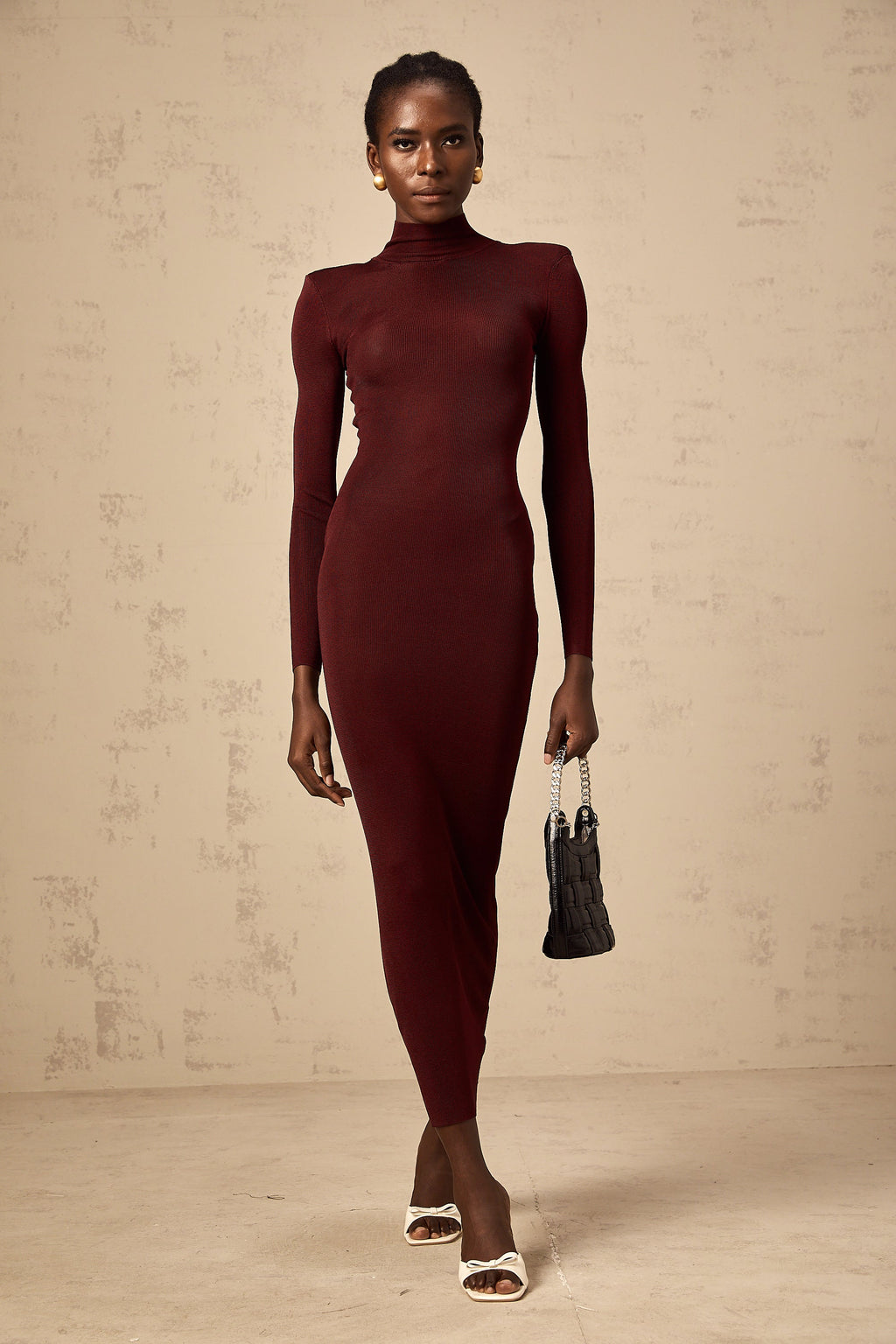 Vestido midi Eléa rojo de punto semifluido, vestido de moda para mujer, estilo elegante y cómodo.