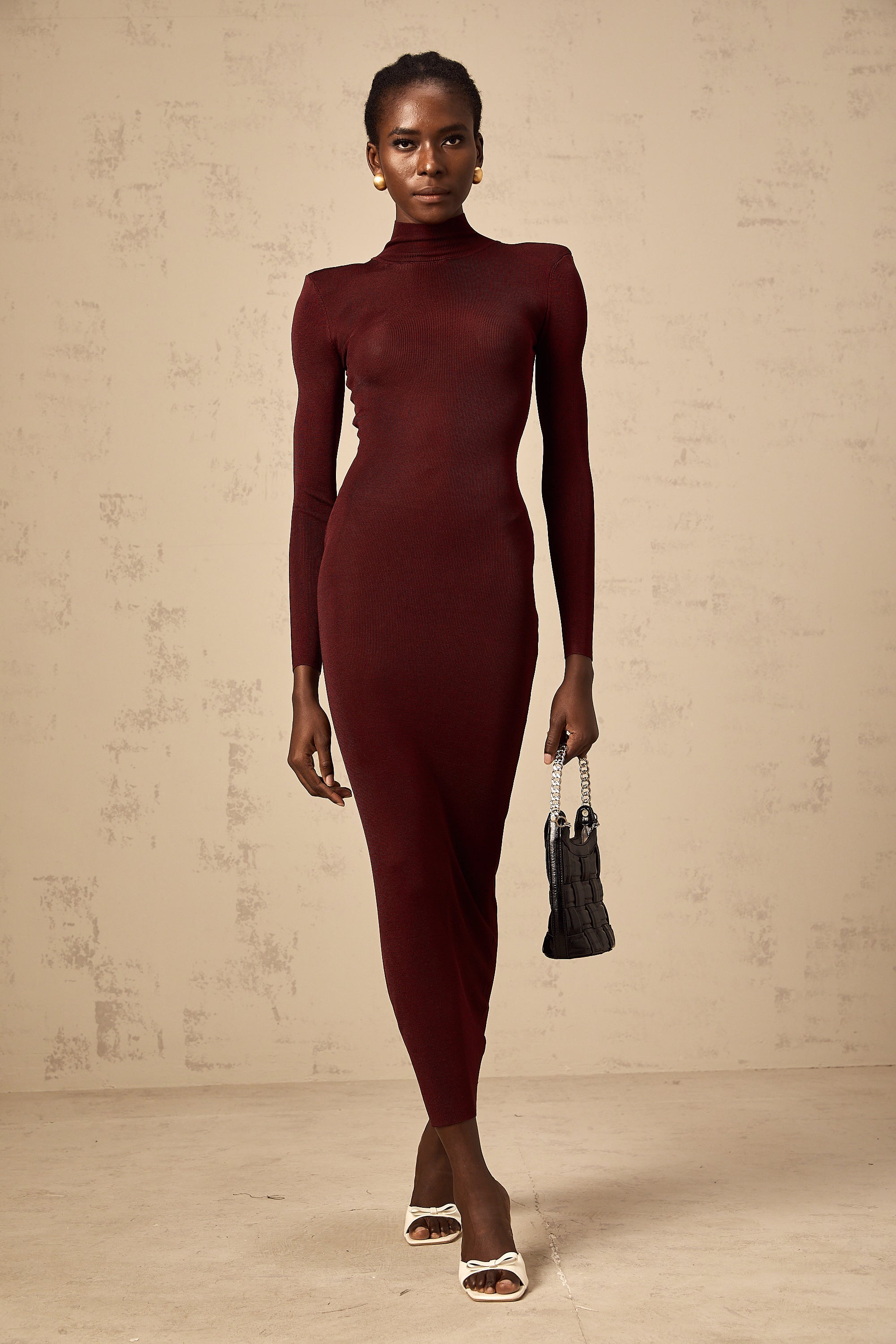 Vestido midi Eléa rojo de punto semifluido, vestido de moda para mujer, estilo elegante y cómodo.