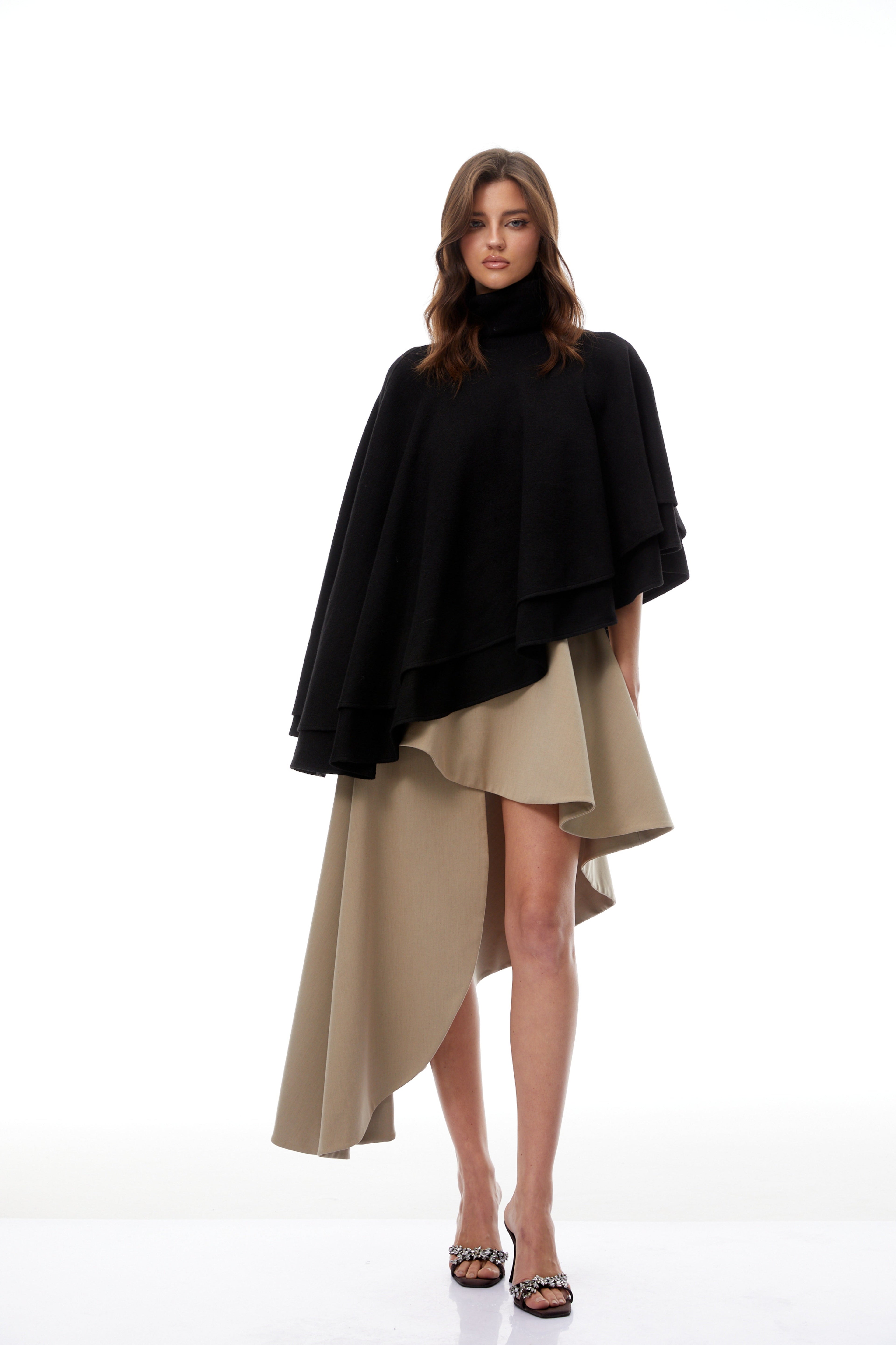 Filomena Black Layered Asymmetrical Knit Cape Top