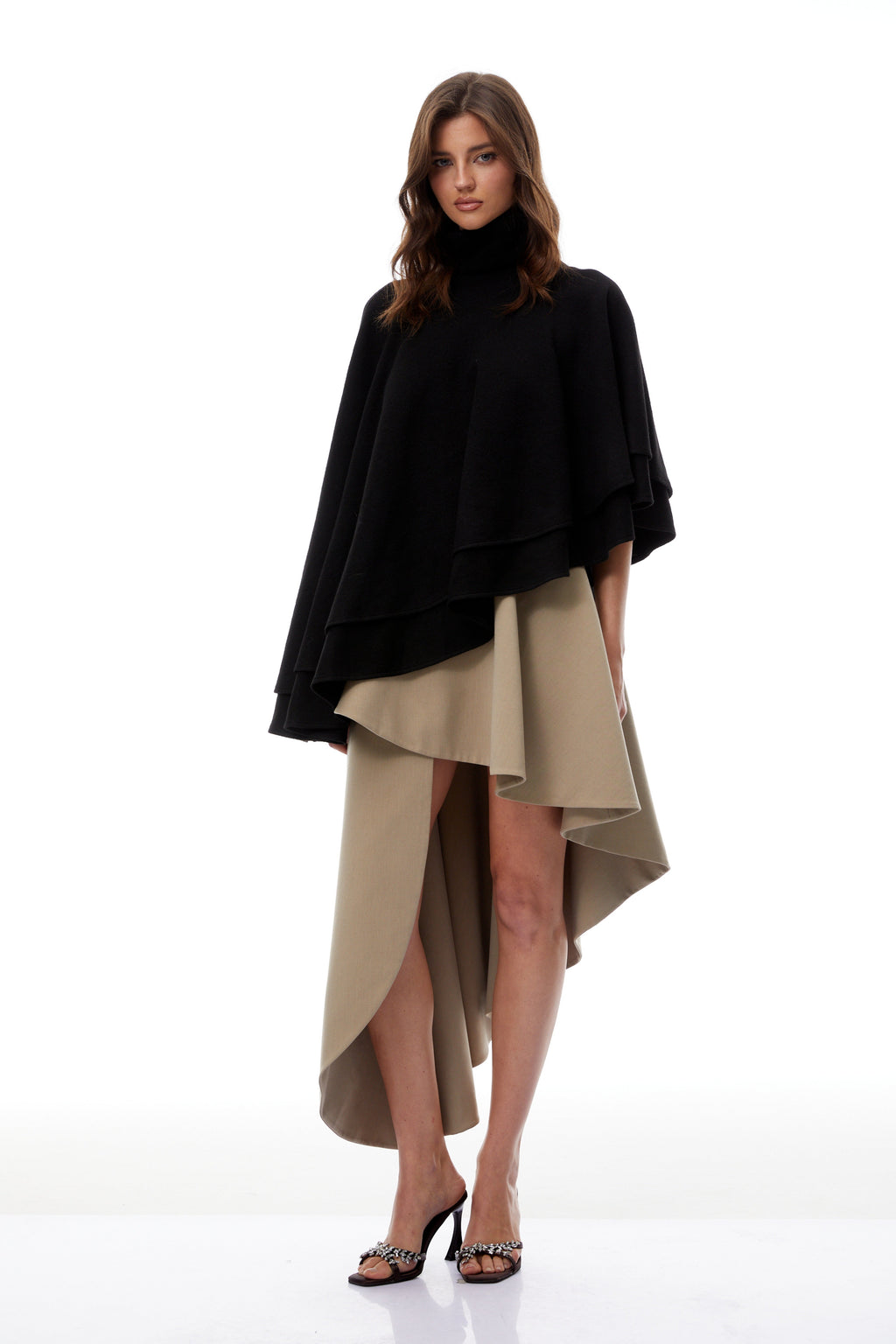 Filomena Beige Draped Asymmetrical Mini Skirt