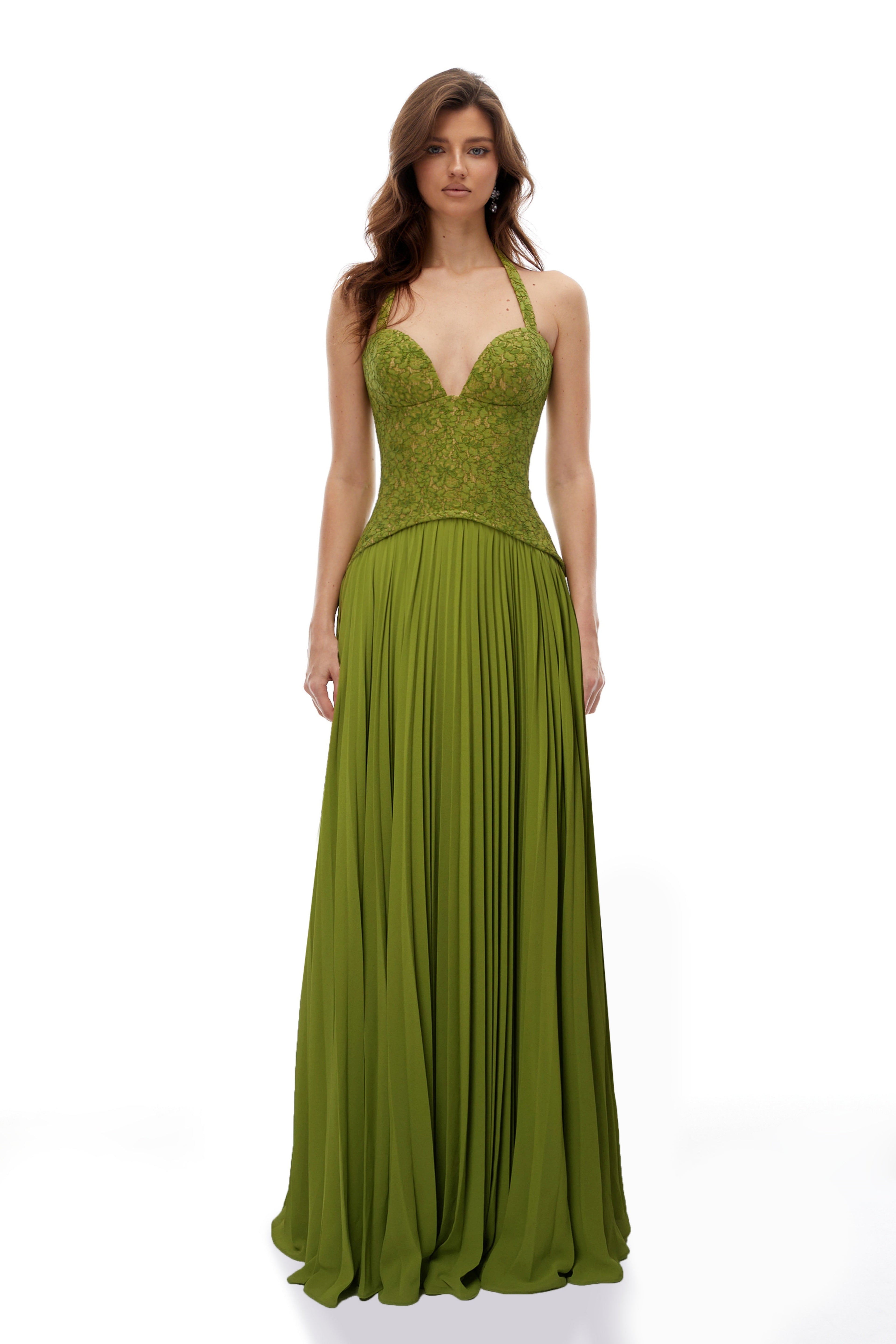 Vestido de novia Ronja Emerald con corsé y falda larga, en color verde esmeralda, diseñado por Bridal.