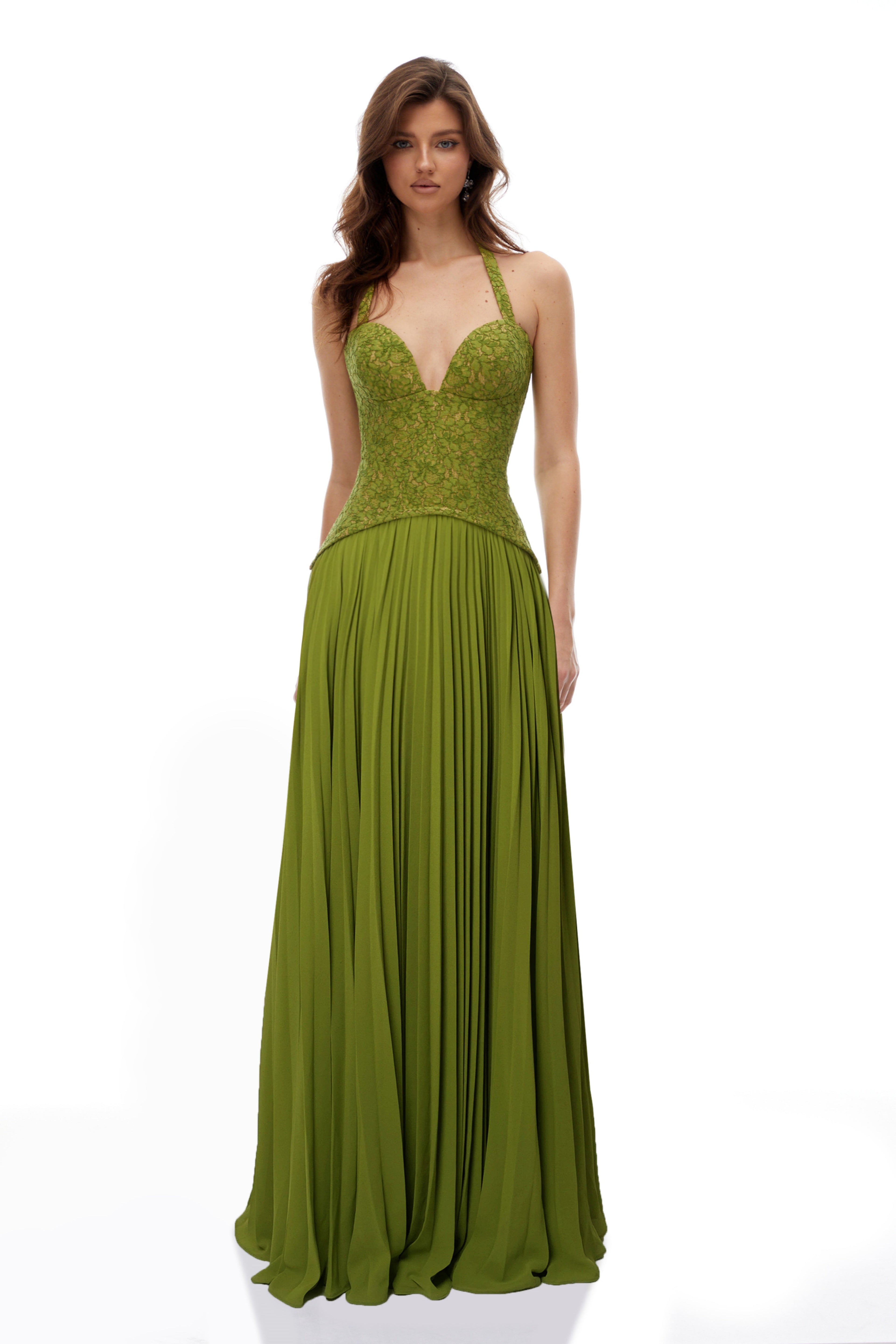 Vestido de noche corsé Ronja Emerald de MRParis, con falda larga y detalles elegantes en color verde esmeralda.
