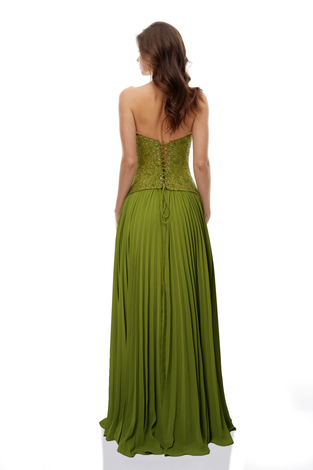Vestido de noche estilo corsé Ronja Emerald de MRNewyork, vestido largo con corte ajustado y detalles elegantes en color verde esmeralda