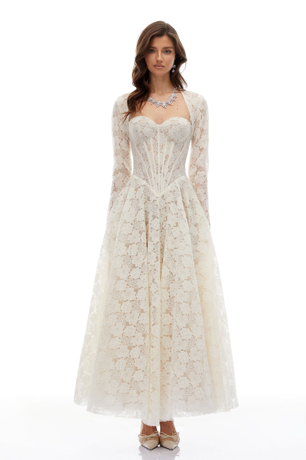 Celina White Lace Corset Maxi Dress