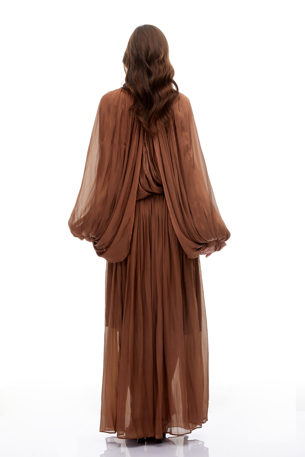Mila Brown Pleated Satin Maxi Dress (Final Sale-US Only)