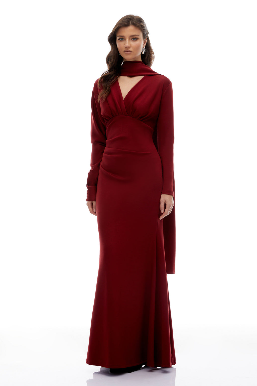 Margot Red Scarf Design Ruched Maxi Gown (Final Sale-US Only)