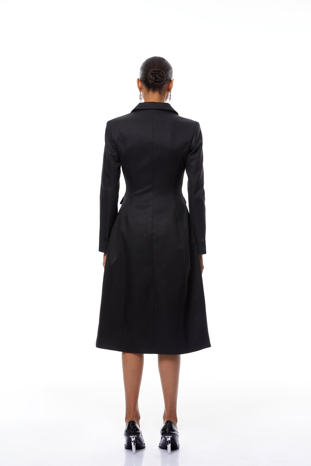 Ortensia Black Double-Breasted Coat Inspired Midi Dress
