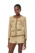 Beverly Khaki Tweed Sequined Jacket & Shorts Set