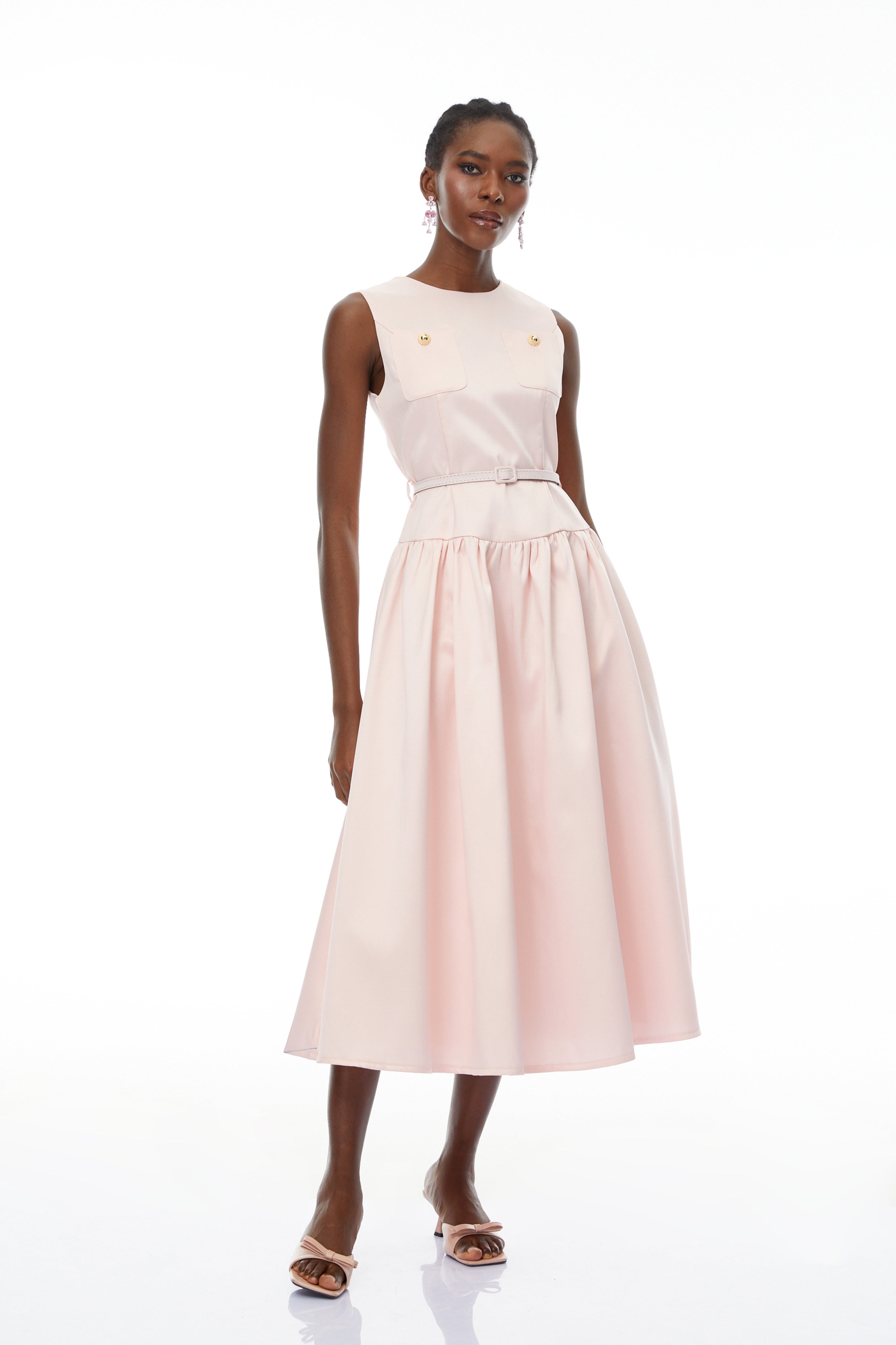 Triana Pink Belt Waist Satin Maxi Dress