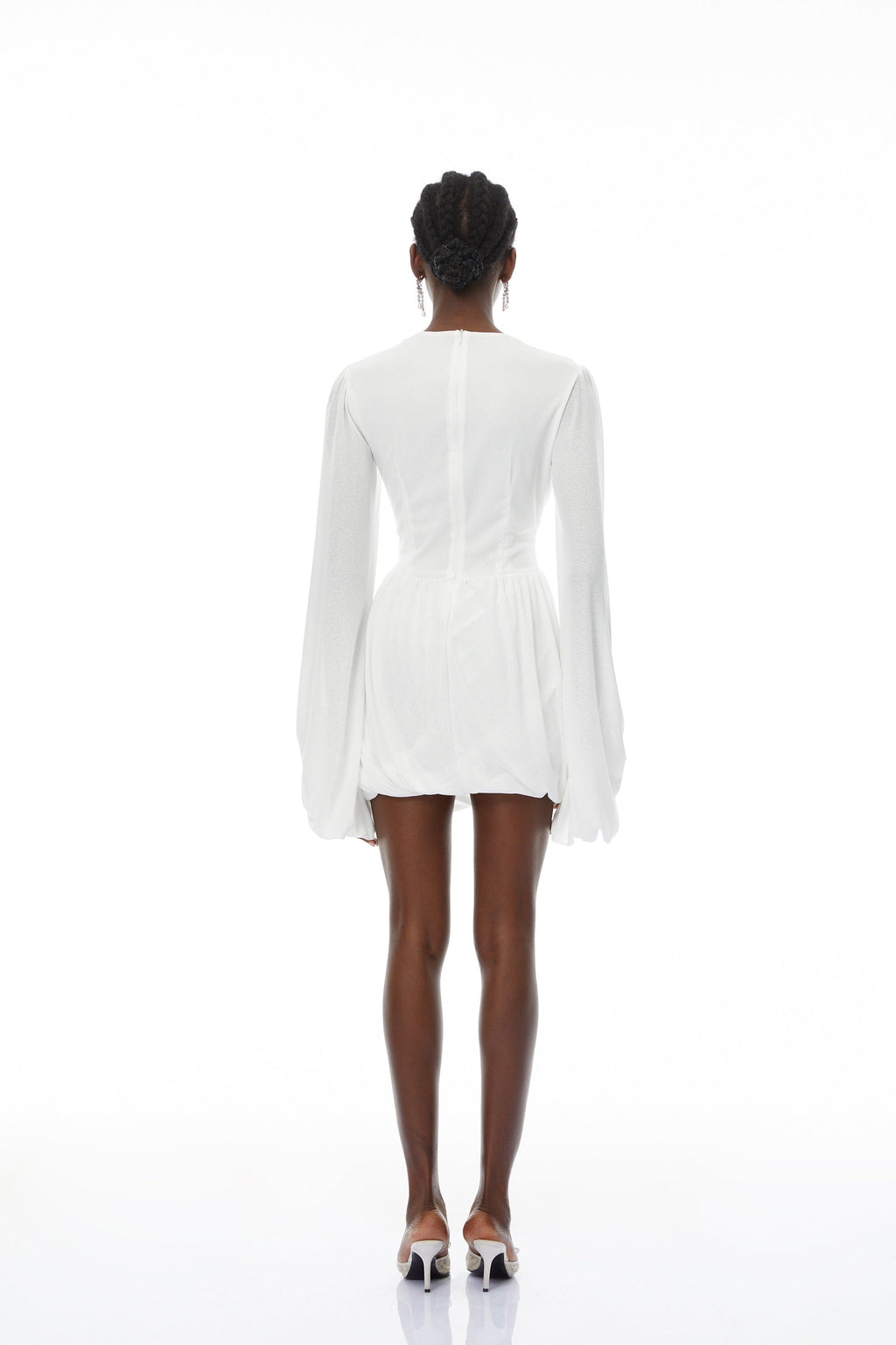 Thiago White Ruched Bubble Hem Mini Dress