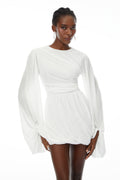 Thiago White Ruched Bubble Hem Mini Dress