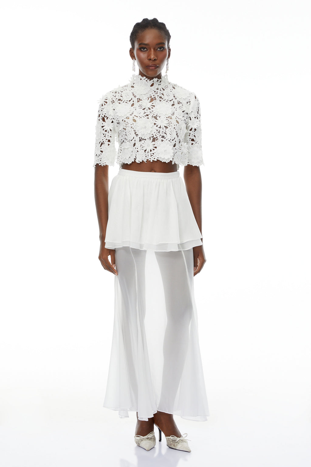 Candice White Cut Out Top & Ruffled Skirt Set