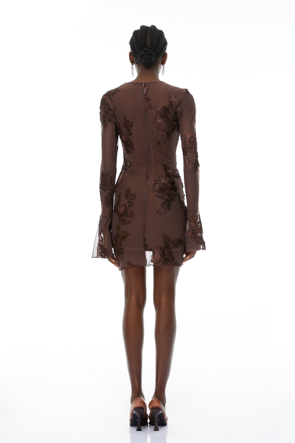 Uxue Brown Floral Embroidered Mini Dress