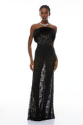 Tecla Black Lace Maxi Dress with Faux Fur Trim