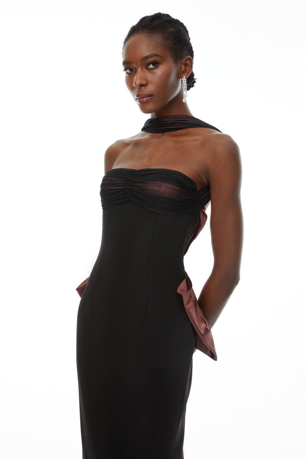 Vestido largo Miriam Black con espalda abierta y lazo, vestido maxi de gala para mujer, estilo elegante y sofisticado