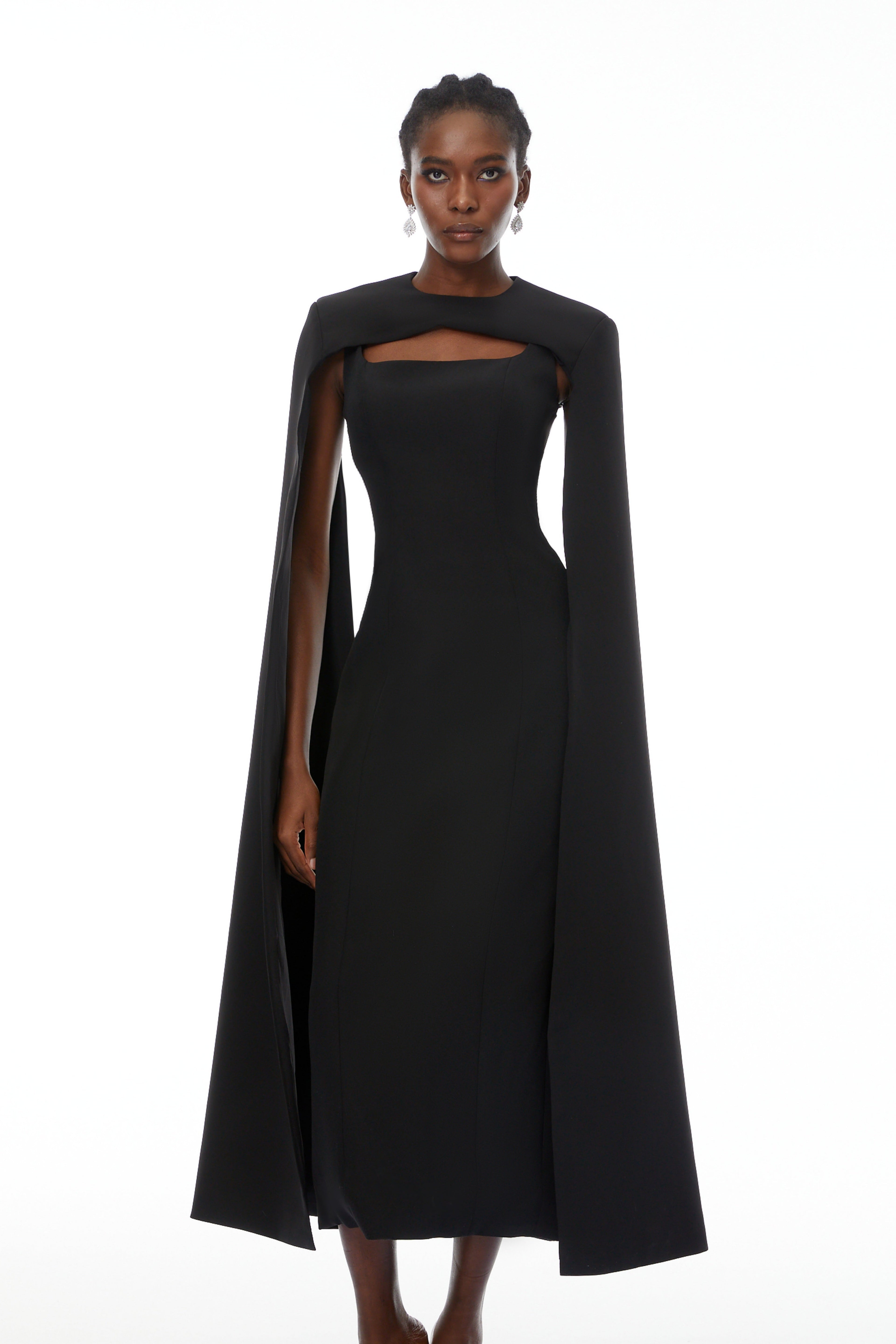 Brynja Black Cape Design Maxi Gown