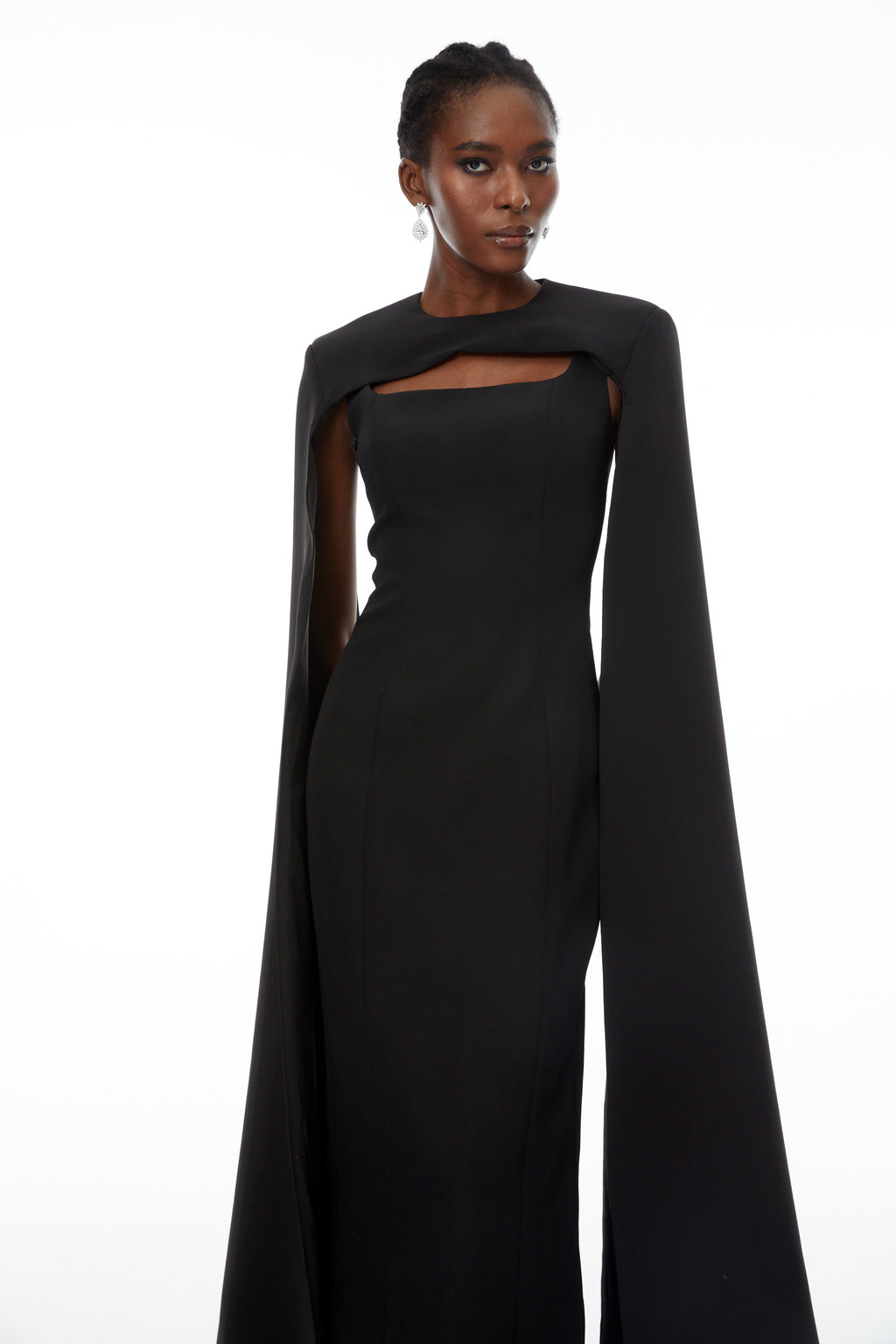 Brynja Black Cape Design Maxi Gown