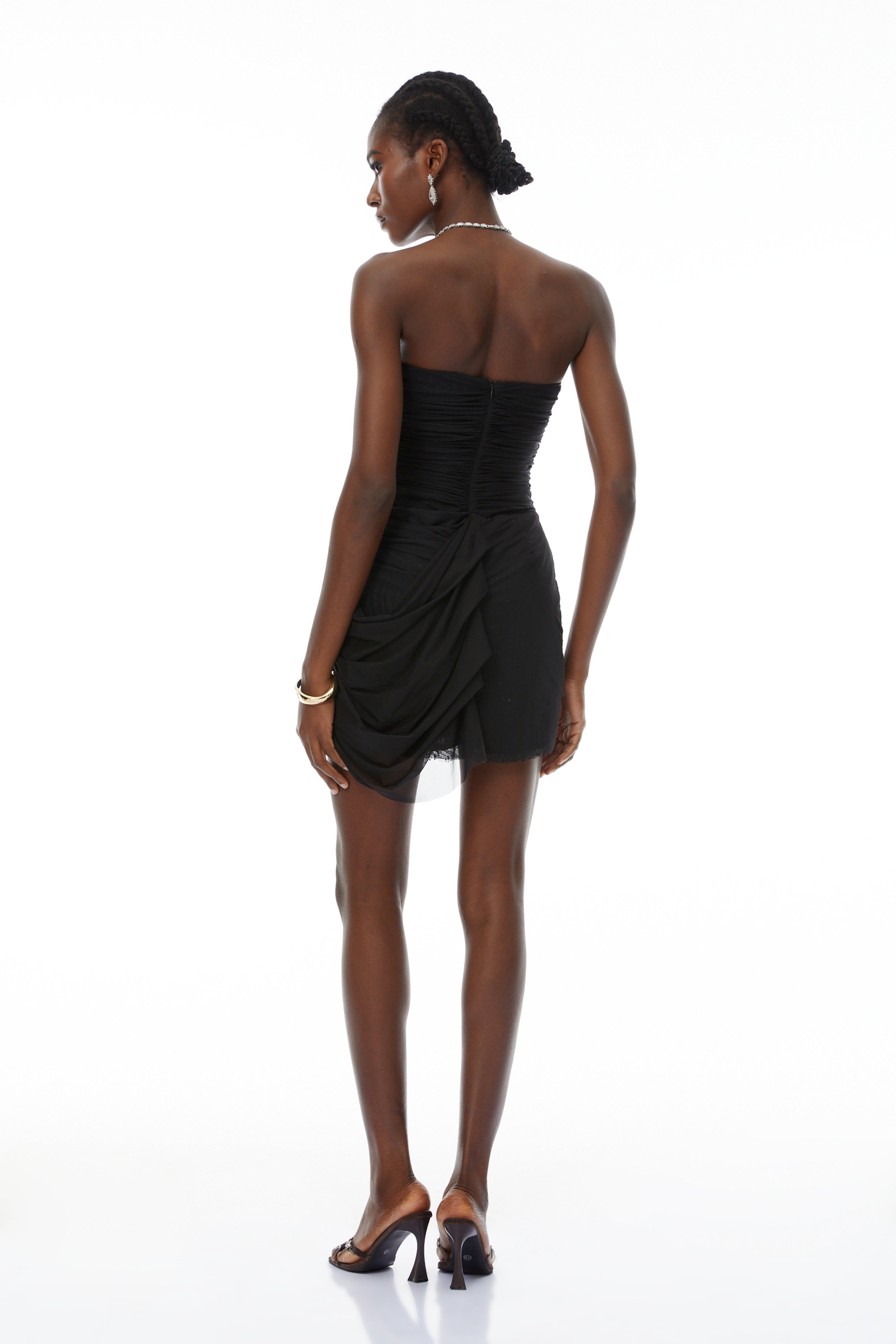 Giorgia Black Ruched Tulle Corset Mini Dress