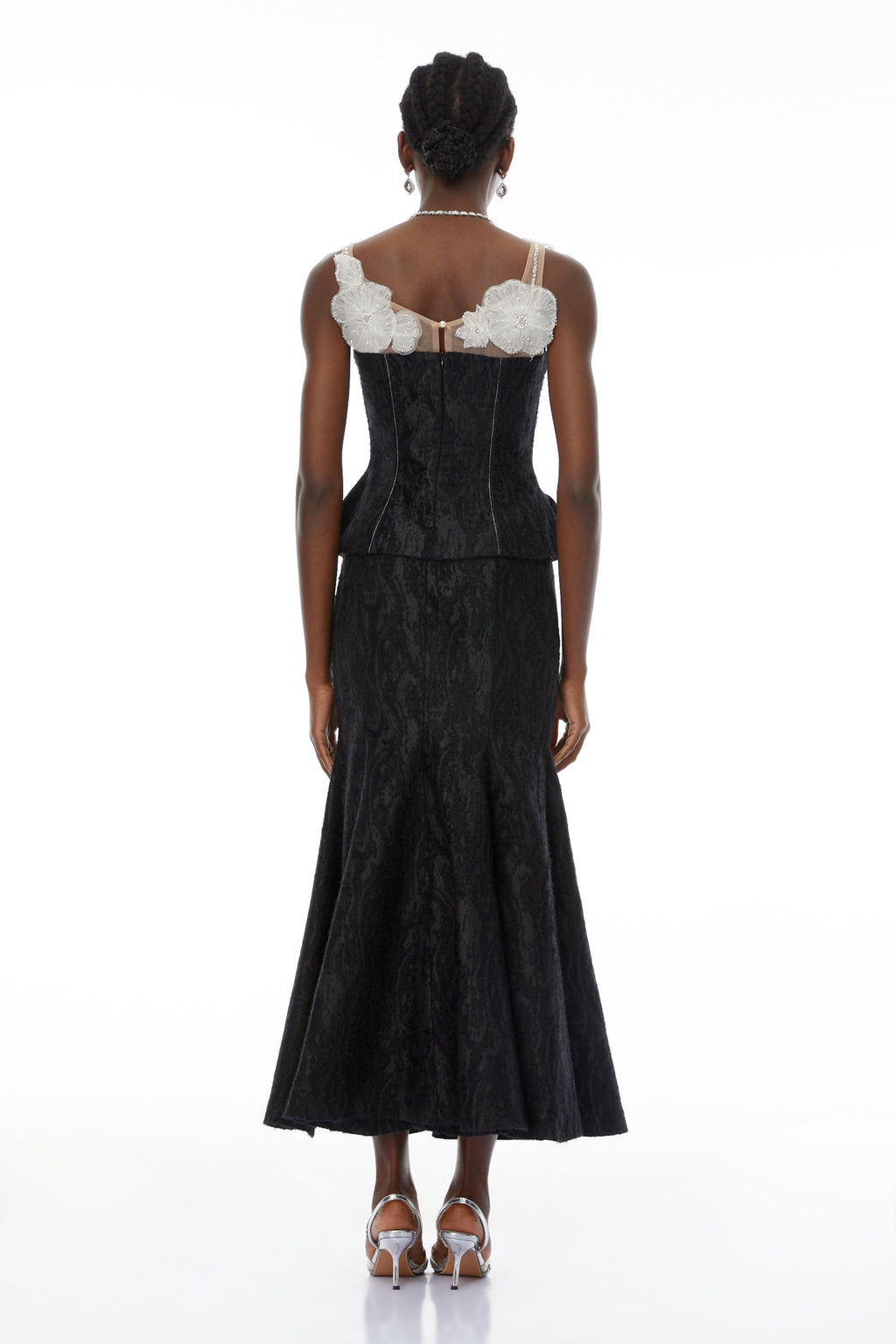 Mina Black Textured Strapless Top & Skirt Set