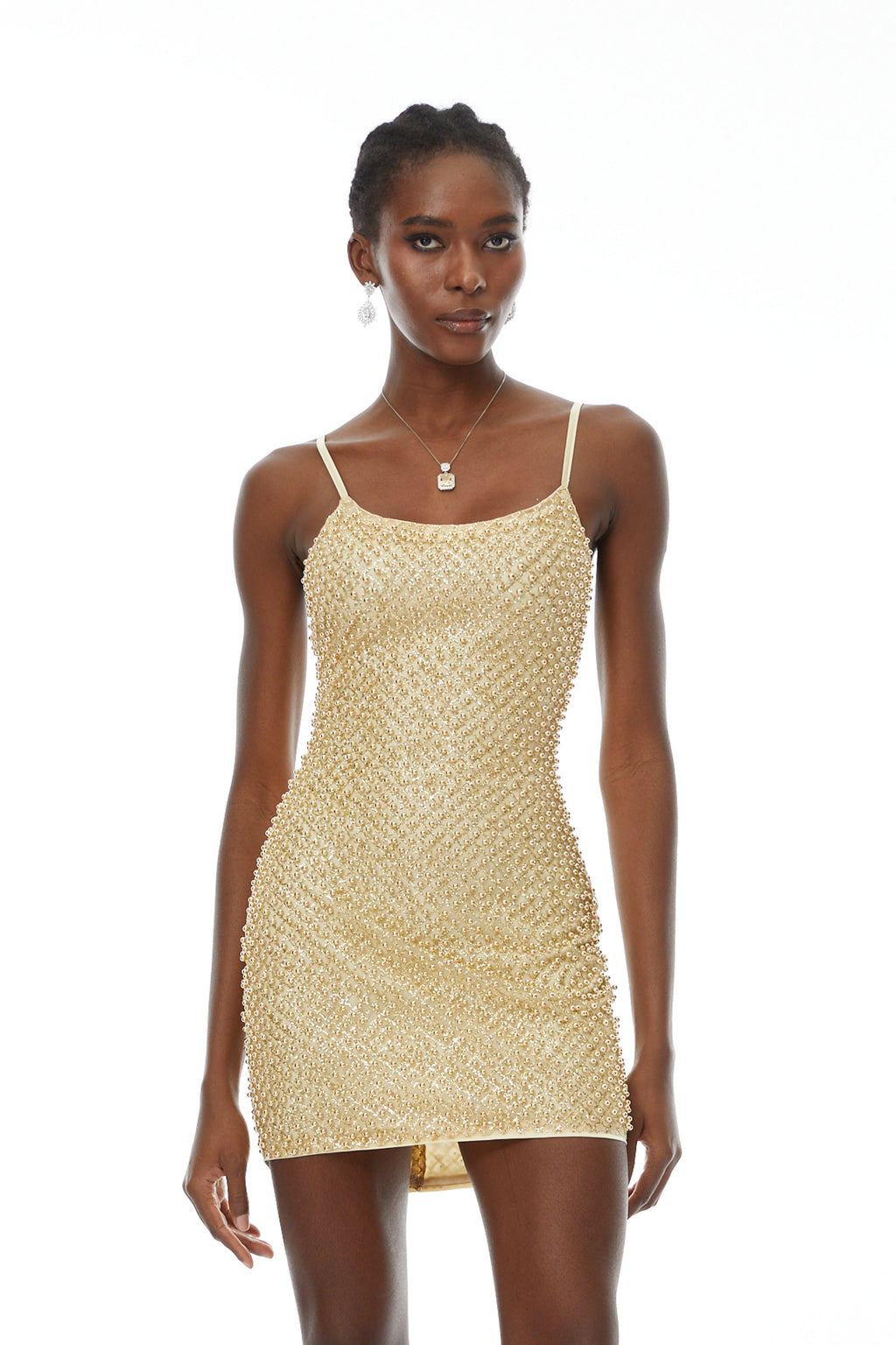 Gaia Gold Beaded Bodycon Mini Dress(Final Sale-US Only)