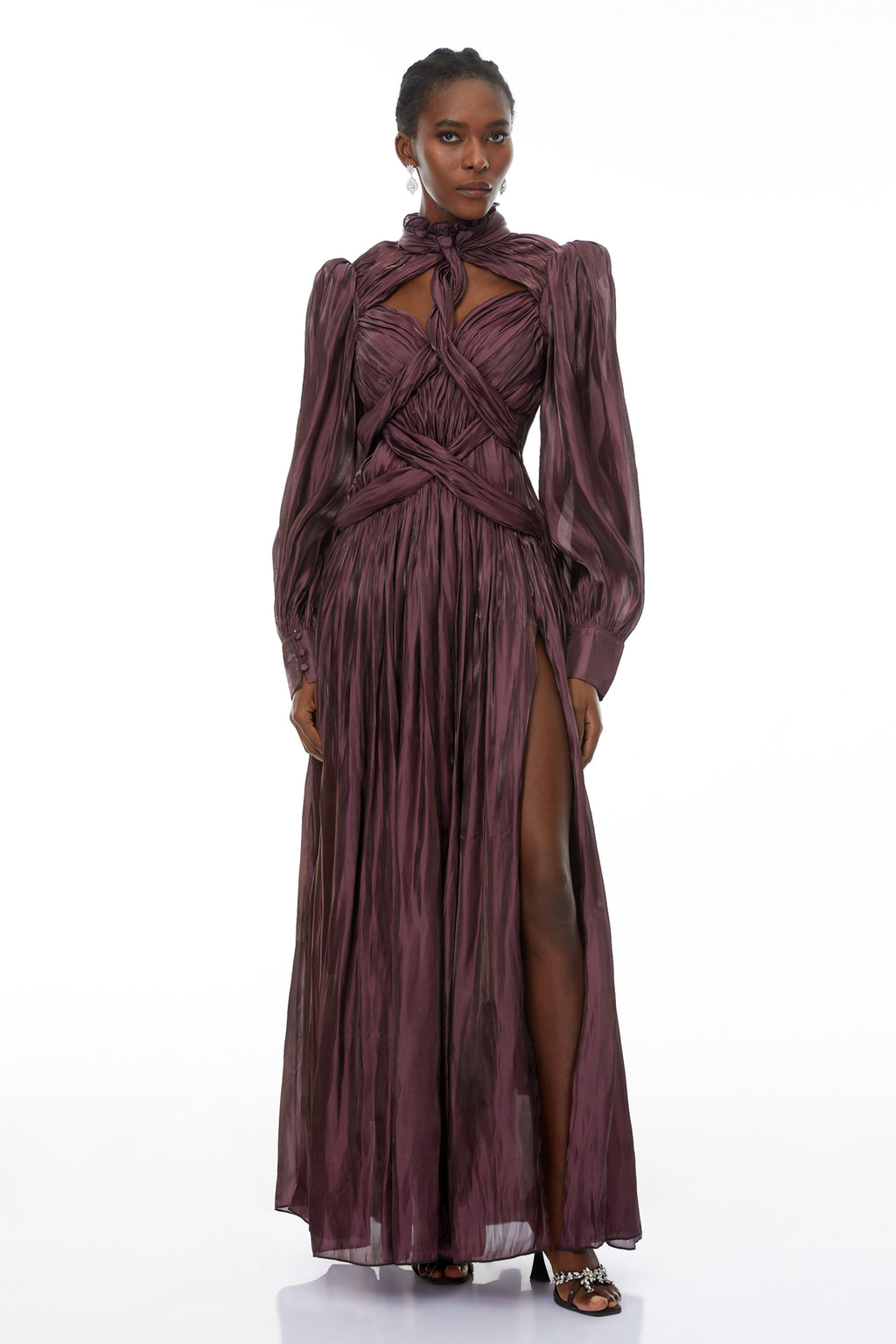 Sage Brown Crossed Design Maxi Dress