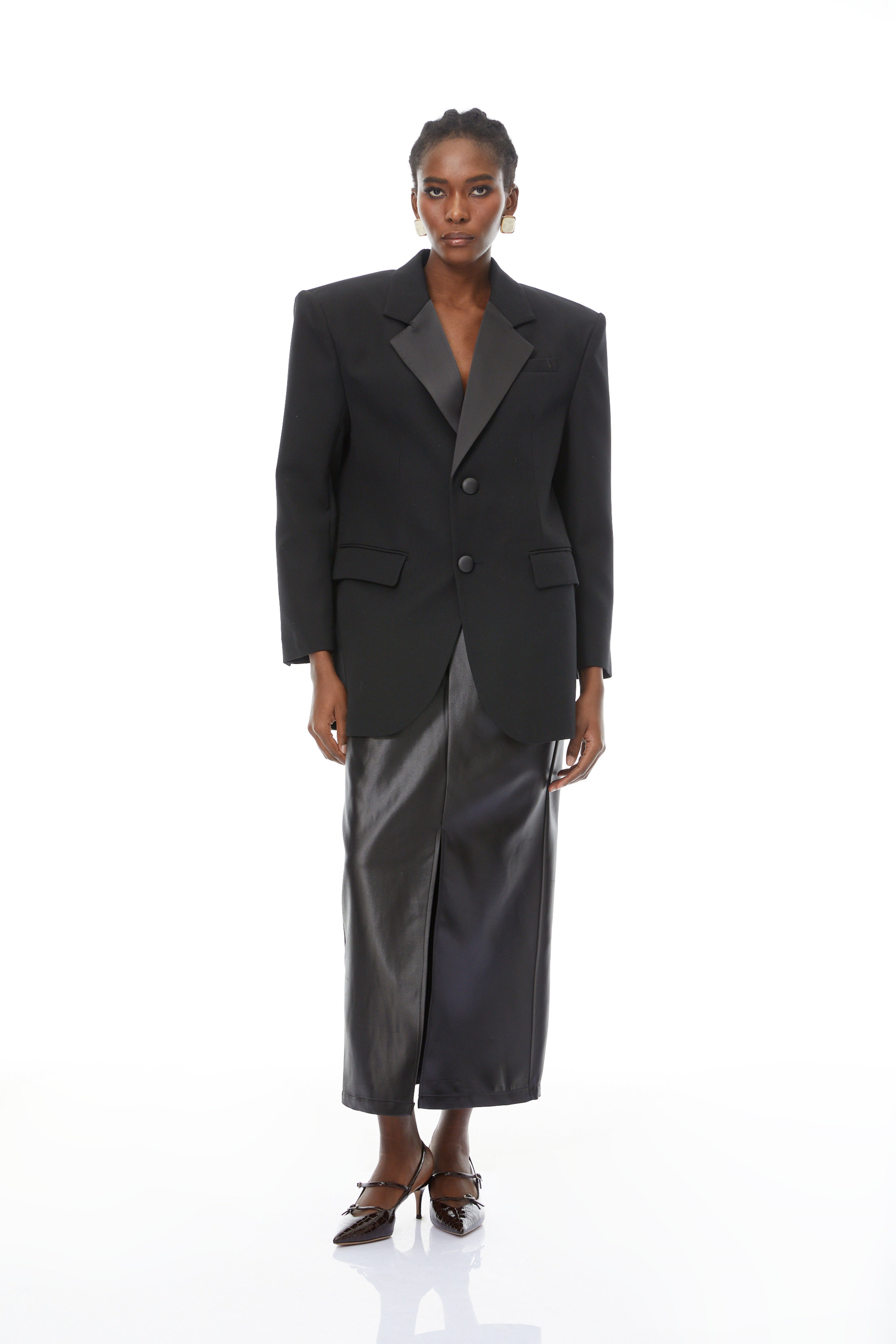 Simona Black Lapel Single-Breasted Blazer