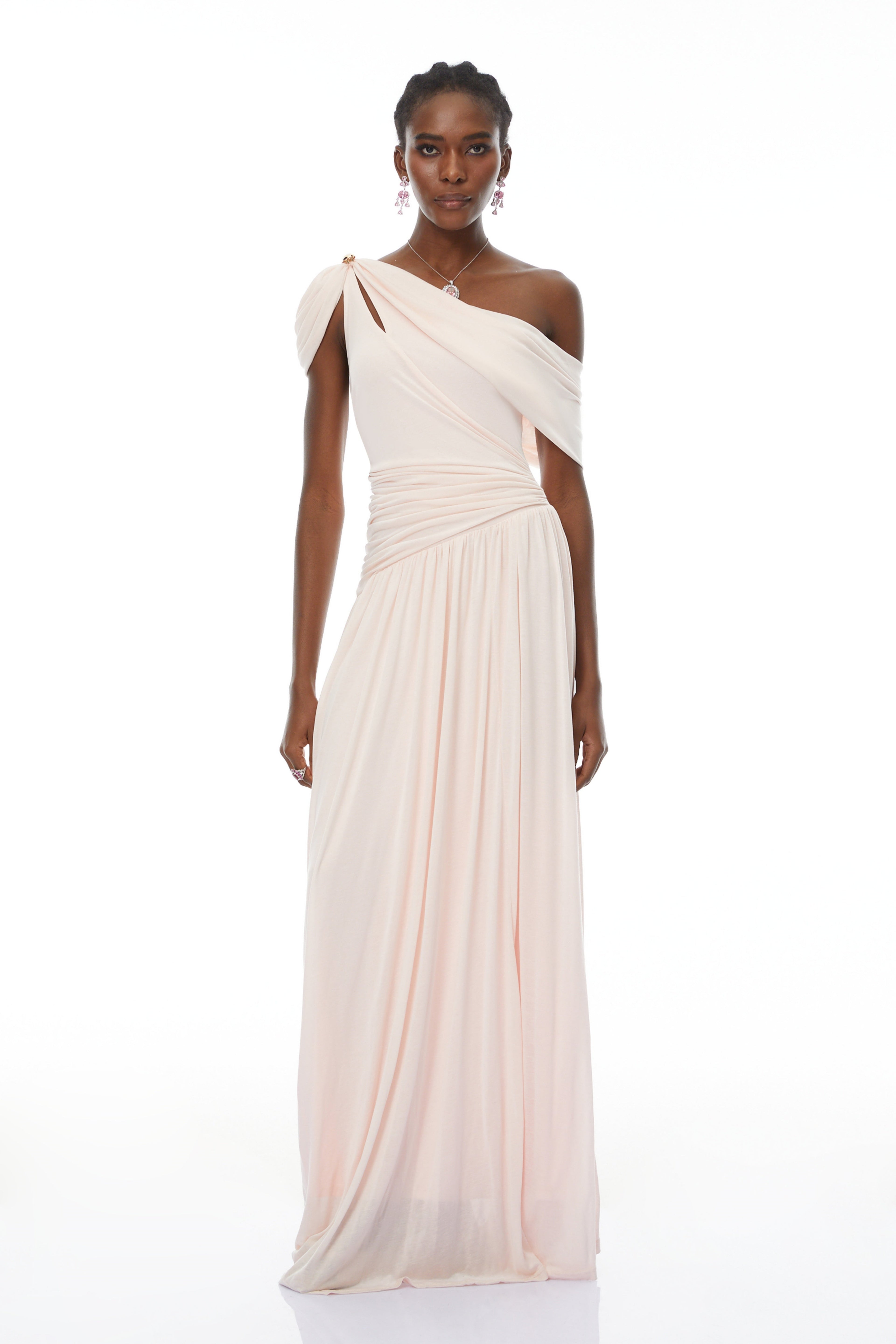 Sigrun Pink Asymmetrical Gathered Maxi Dress