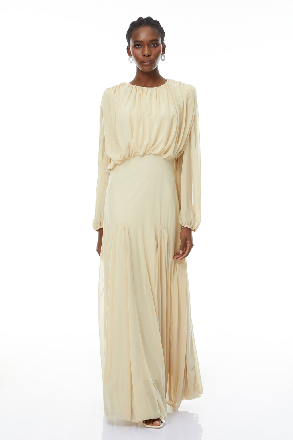 Annabelle Yellow Lantern Sleeve Pleated Maxi Dress (Final Sale-US Only)