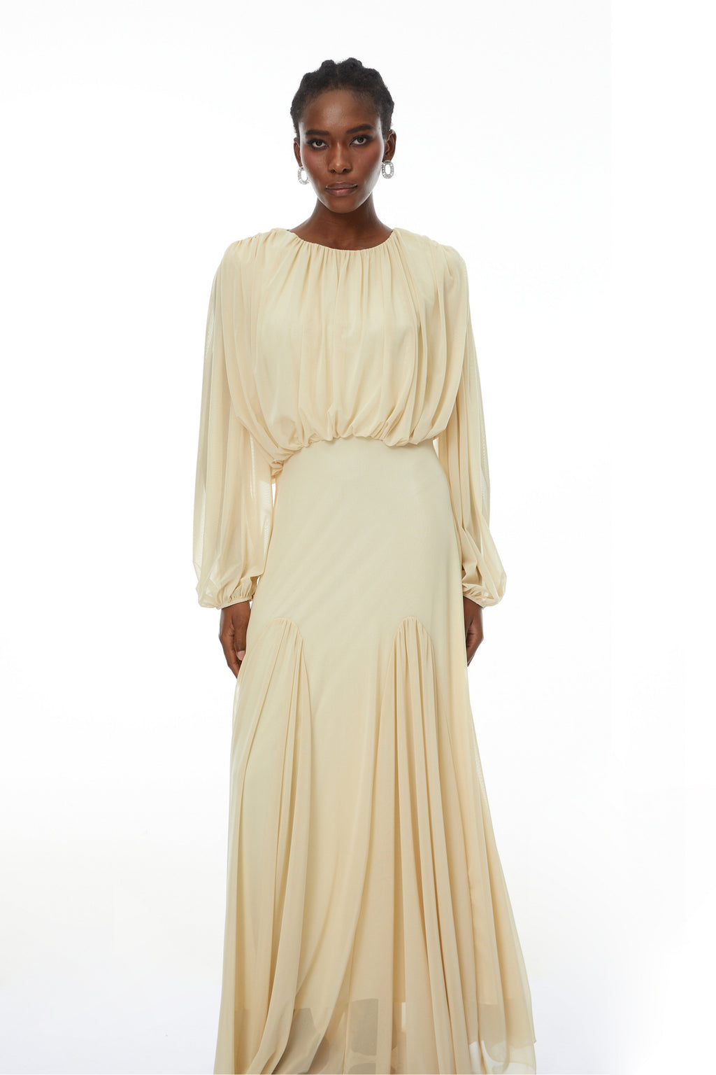 Annabelle Yellow Lantern Sleeve Pleated Maxi Dress (Final Sale-US Only)