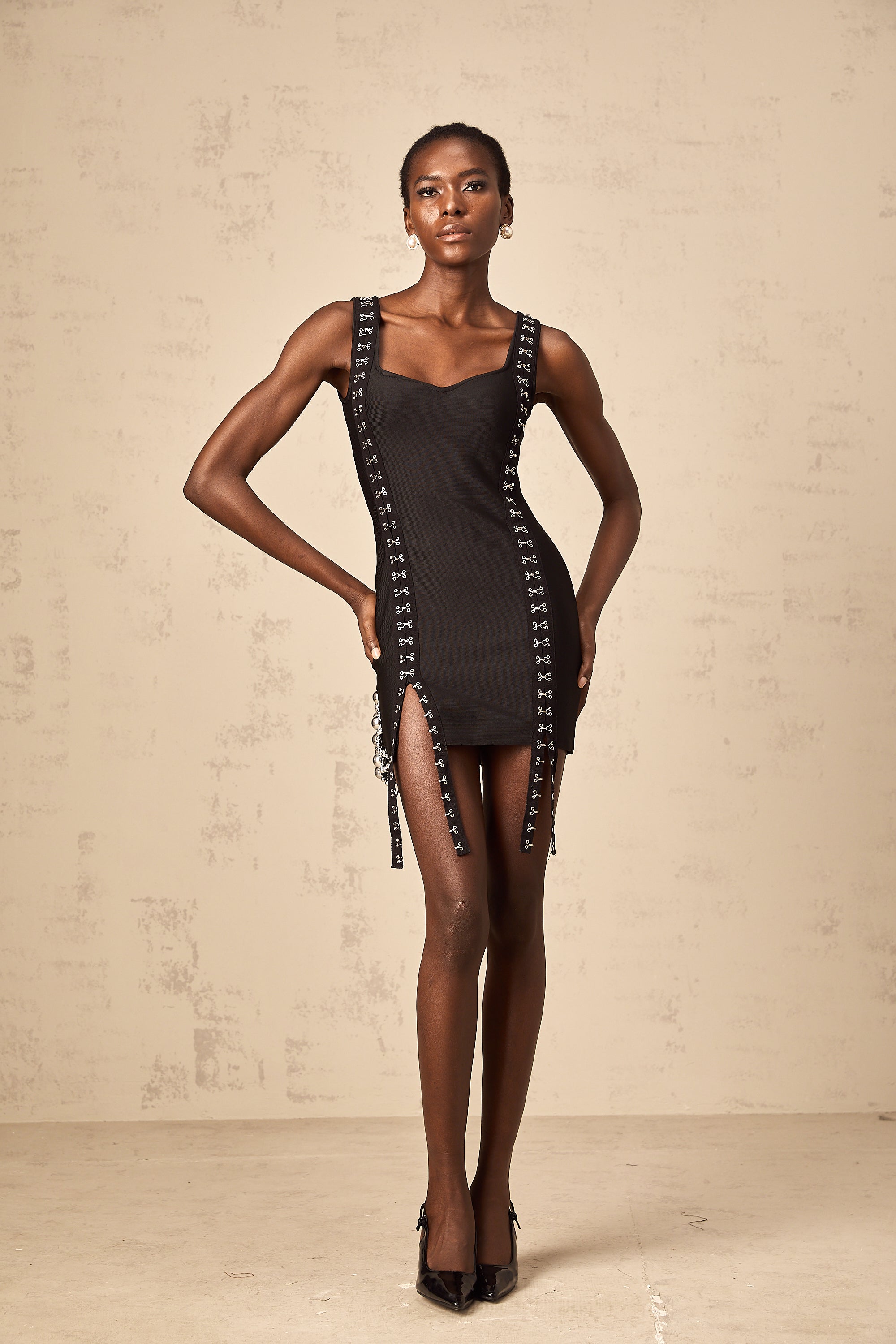 Irina black hook-and-eye bandage mini dress (Final Sale-US Only)