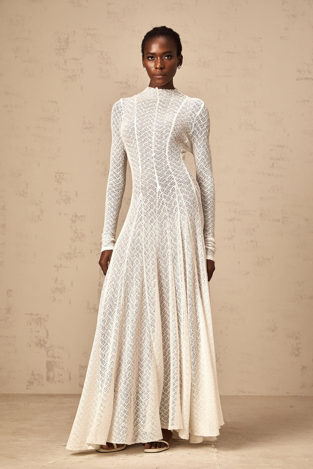 Athena wavy-pattern lace maxi dress in White  (Final Sale-US Only)