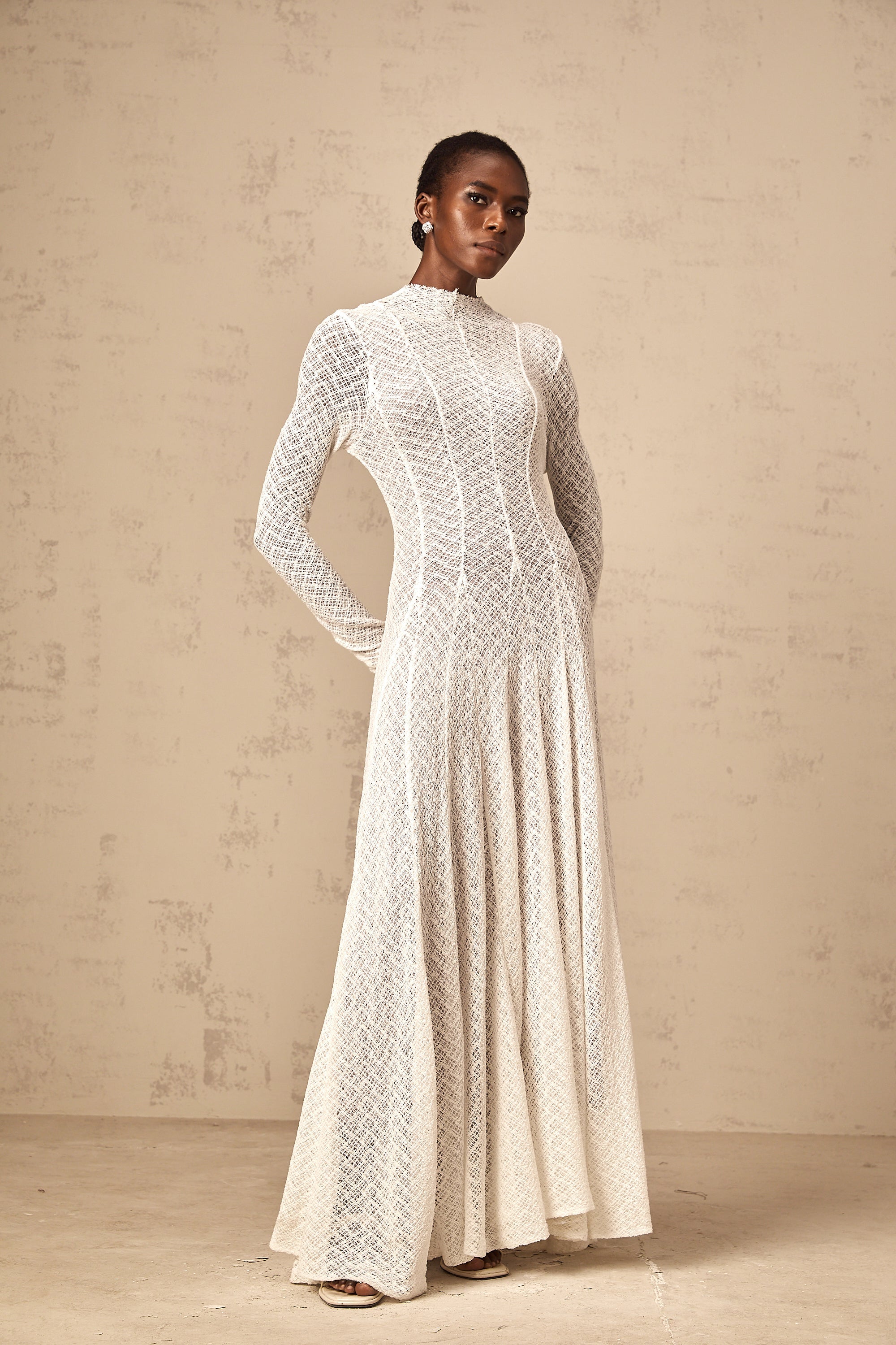 Athena wavy-pattern lace maxi dress in White  (Final Sale-US Only)