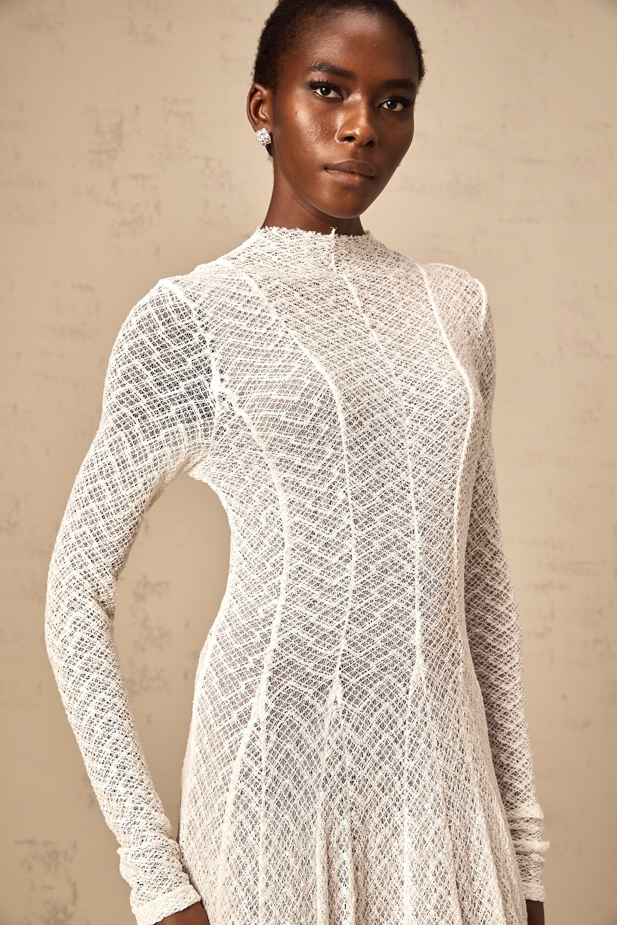Athena wavy-pattern lace maxi dress in White  (Final Sale-US Only)