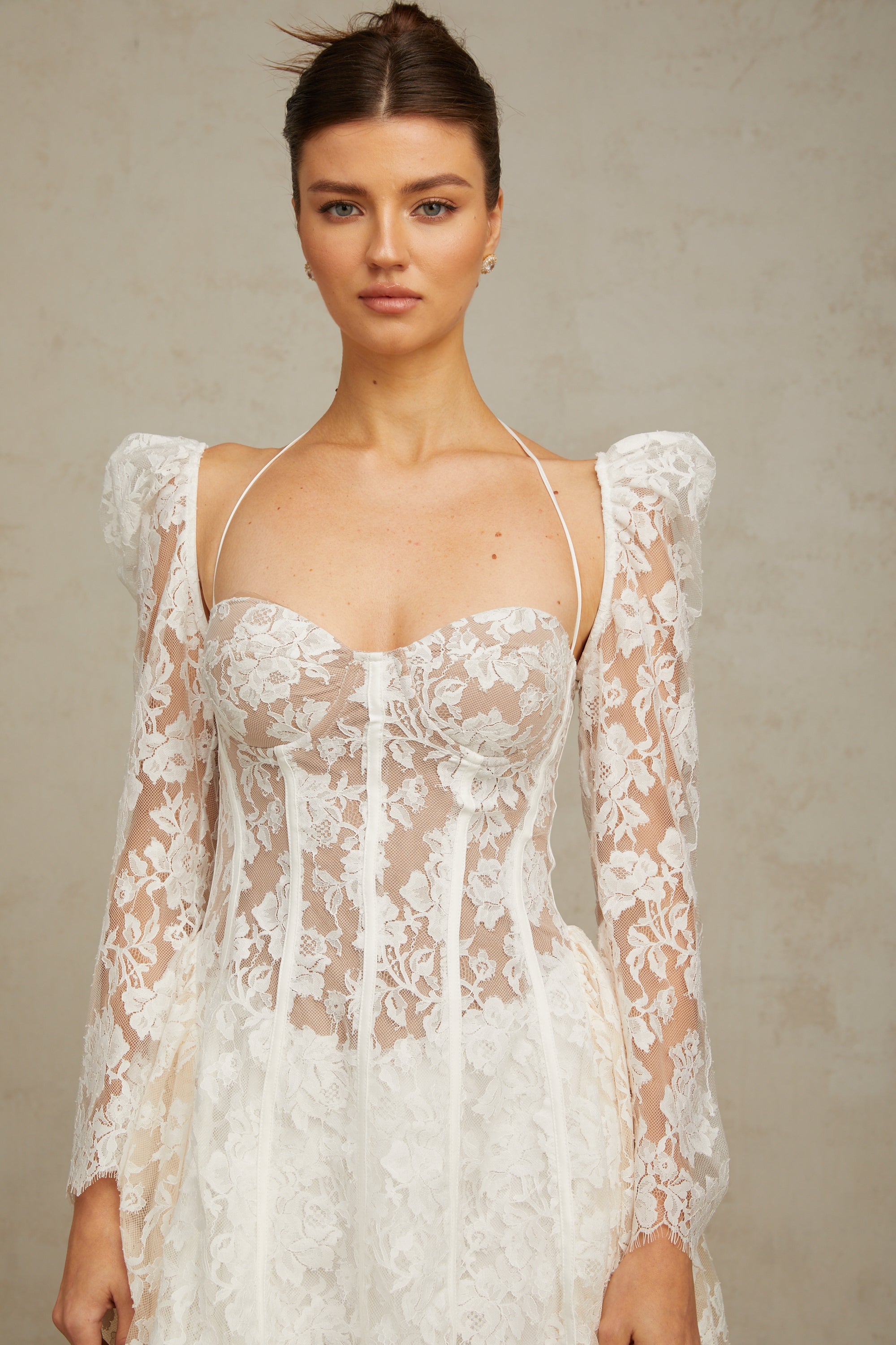 Vivienne white floral-lace corset mini dress  (Final Sale-US Only)