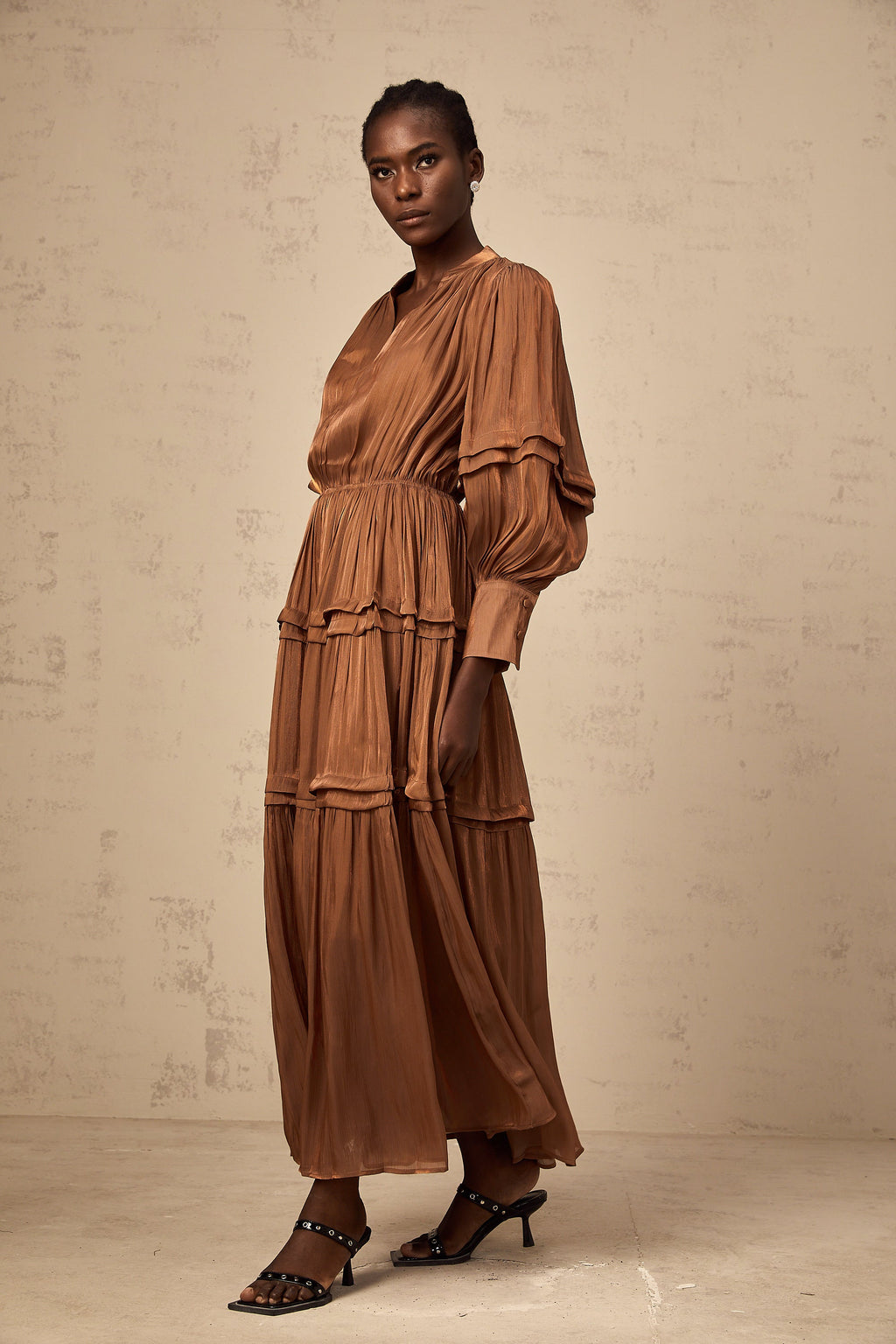 Emma brown ruffled-trim tiered maxi dress (Final Sale-US Only)