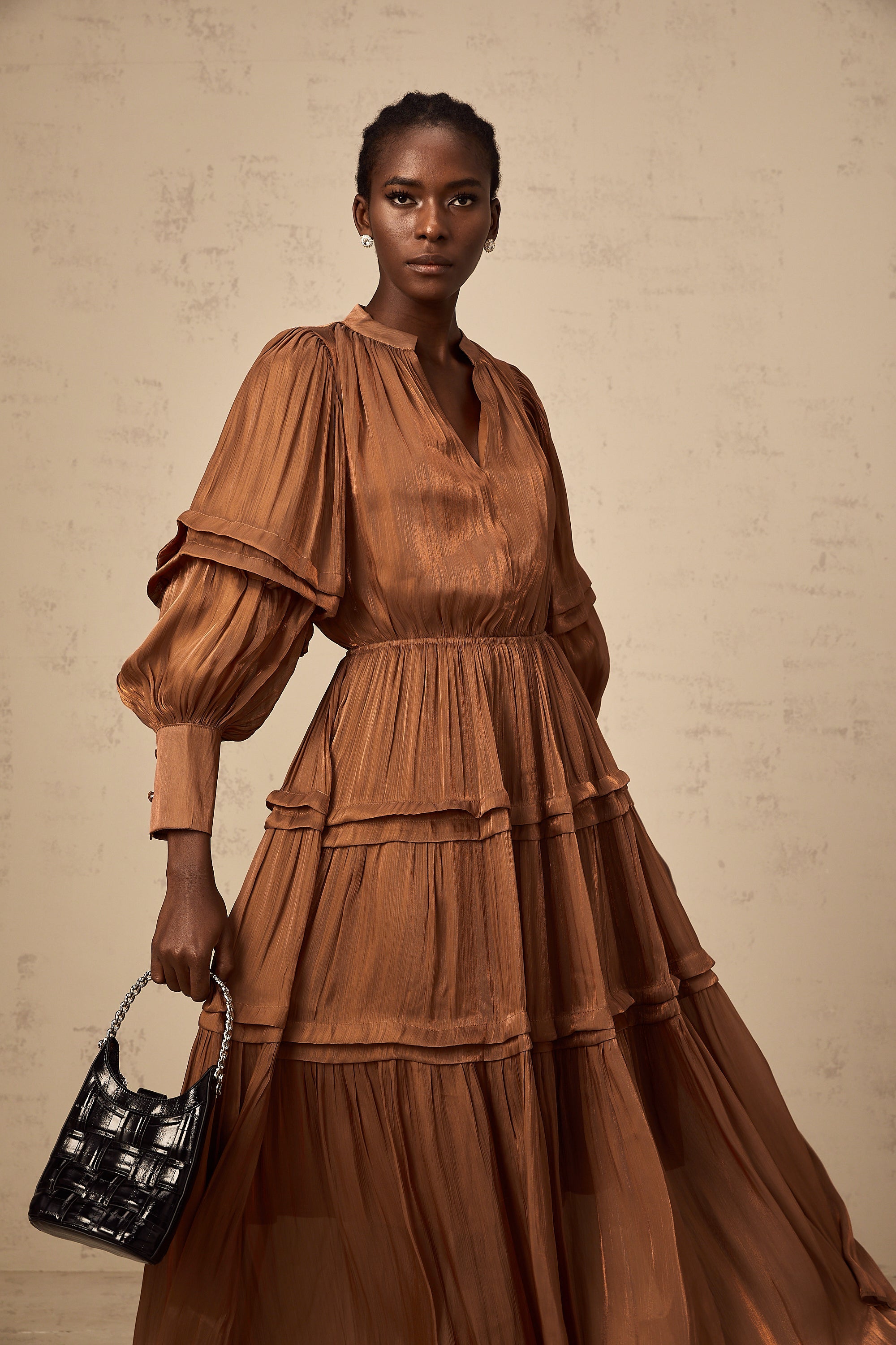 Emma brown ruffled-trim tiered maxi dress (Final Sale-US Only)