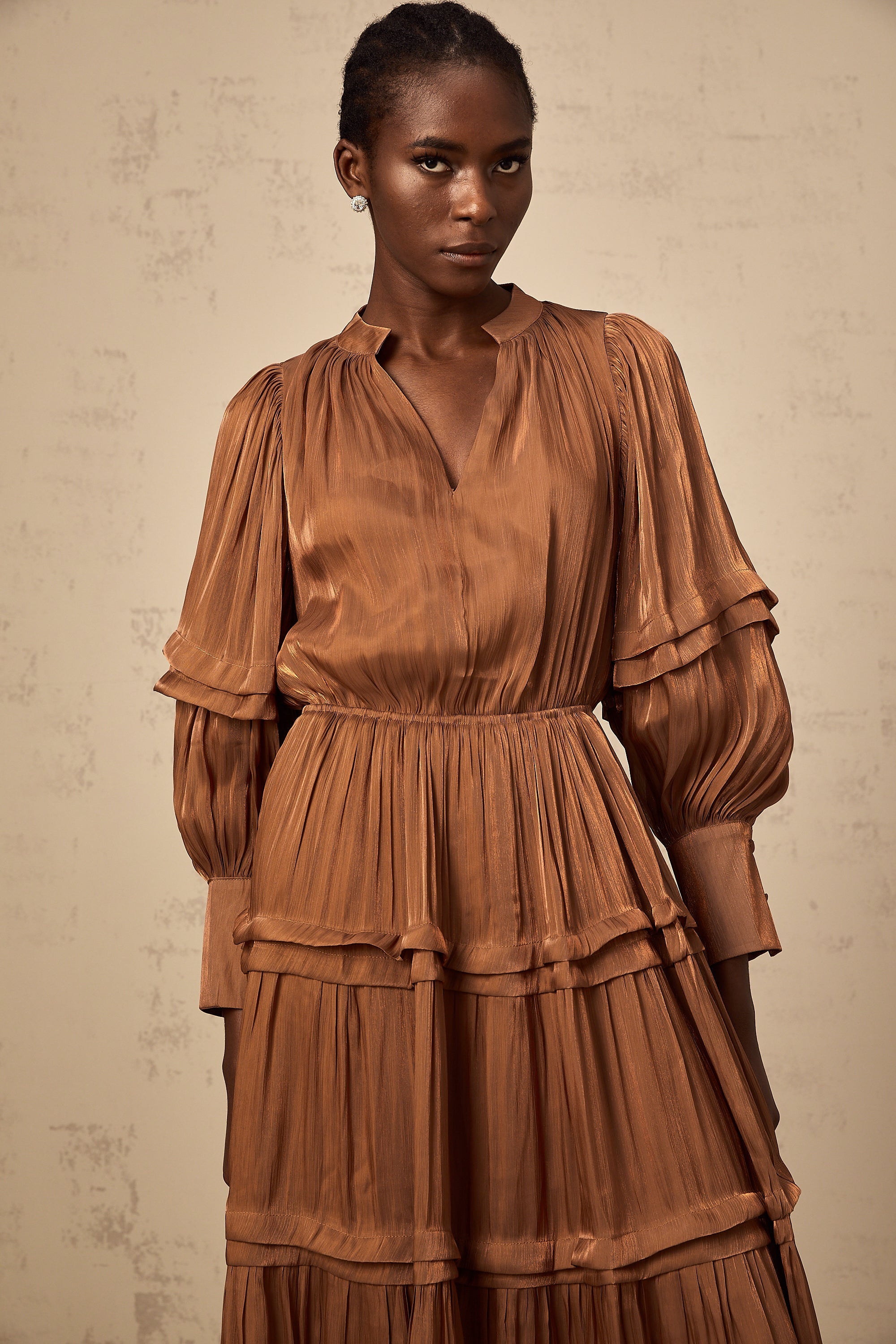 Emma brown ruffled-trim tiered maxi dress (Final Sale-US Only)