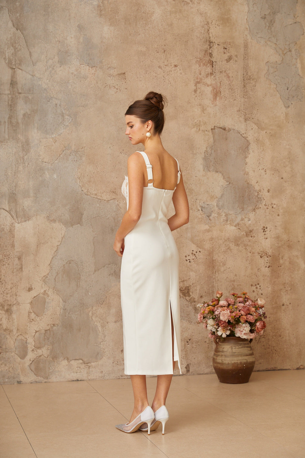 Poema white lace-panel corset midi dress  (Final Sale-US Only)