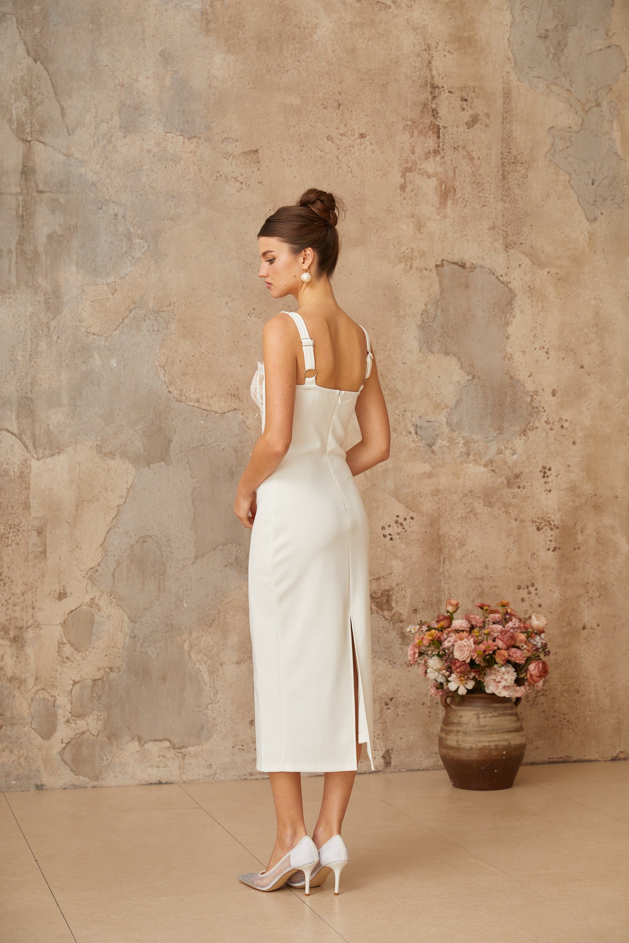 Poema white lace-panel corset midi dress  (Final Sale-US Only)