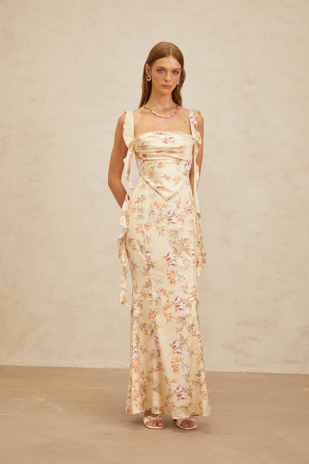 Alizée Yellow Floral Print Mermaid Maxi Dress (Final Sale-US Only)