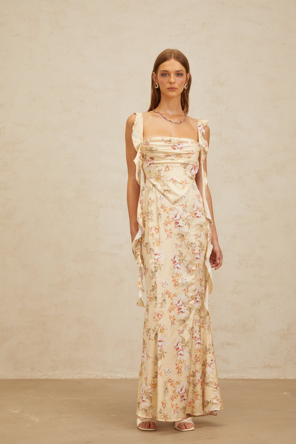 Alizée Yellow Floral Print Mermaid Maxi Dress (Final Sale-US Only)