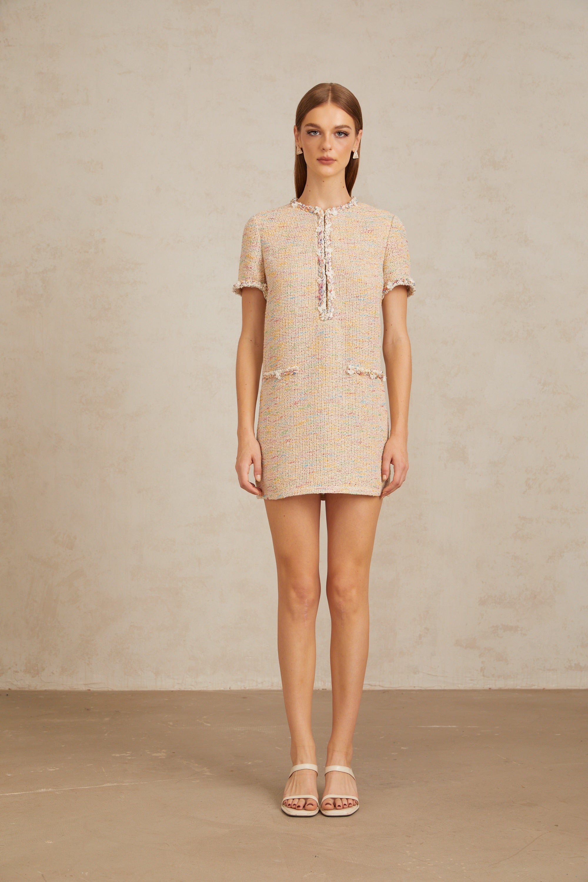 Palme Neutral Embellished Crochet Knit Mini Dress (Final Sale-US Only)