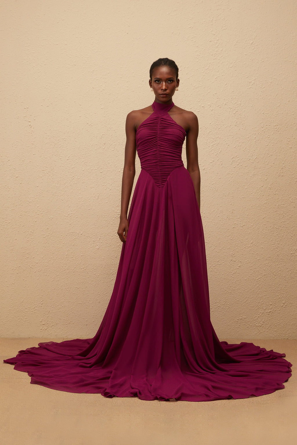 Kerstin Purple Train Design Ruched Maxi Dress (Final Sale)