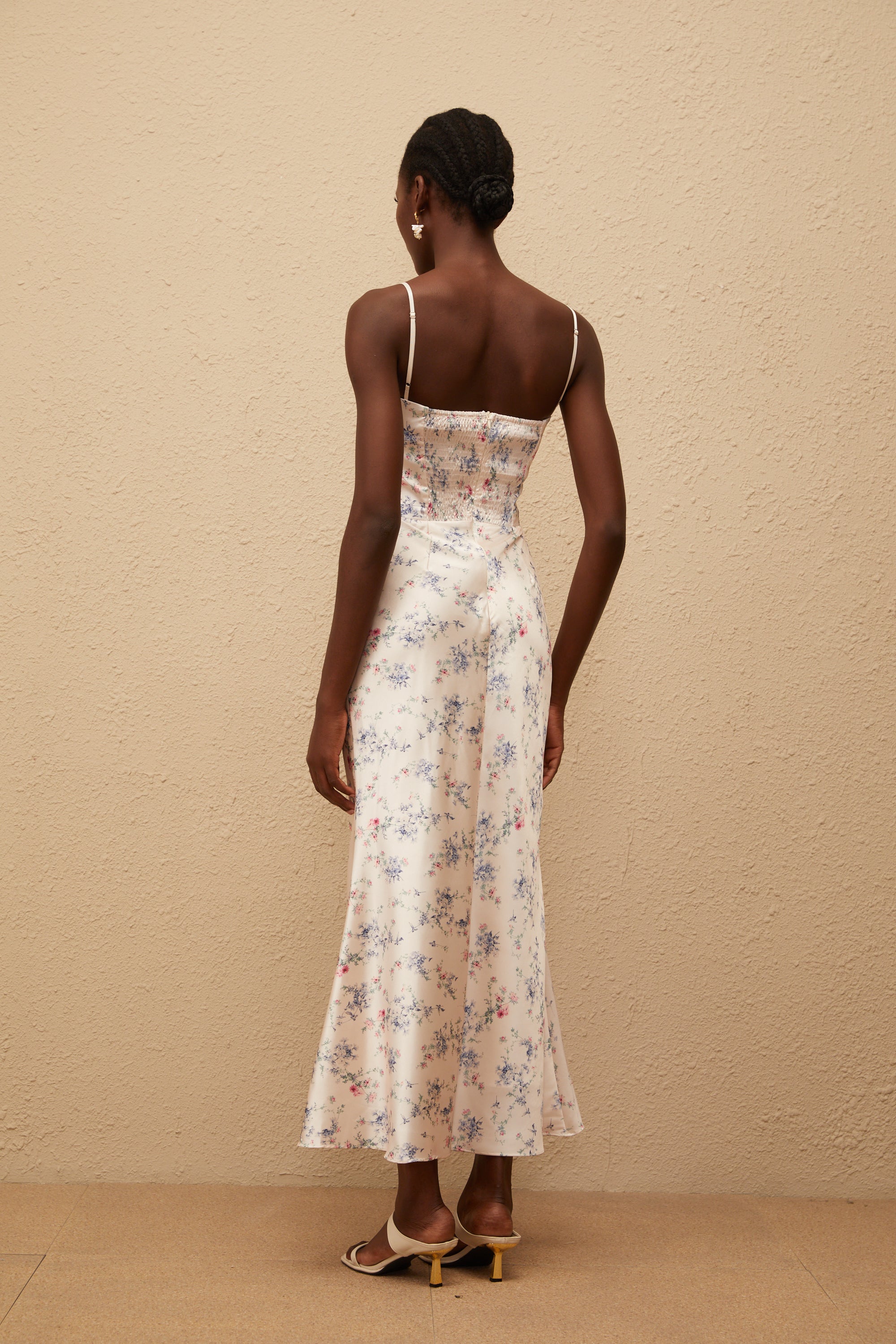 Angeliki White Floral Print Satin Maxi Dress (Final Sale-US Only)